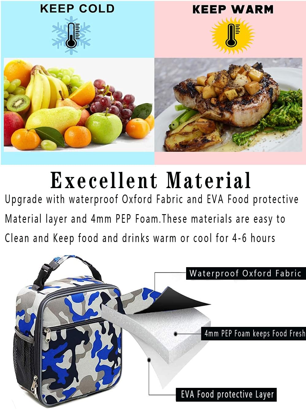Fiambrera aislada – Lonchera reutilizable – Bolsa térmica aislada de almuerzo para mujeres, hombres, niños, oficina, trabajo, escuela, picnic,