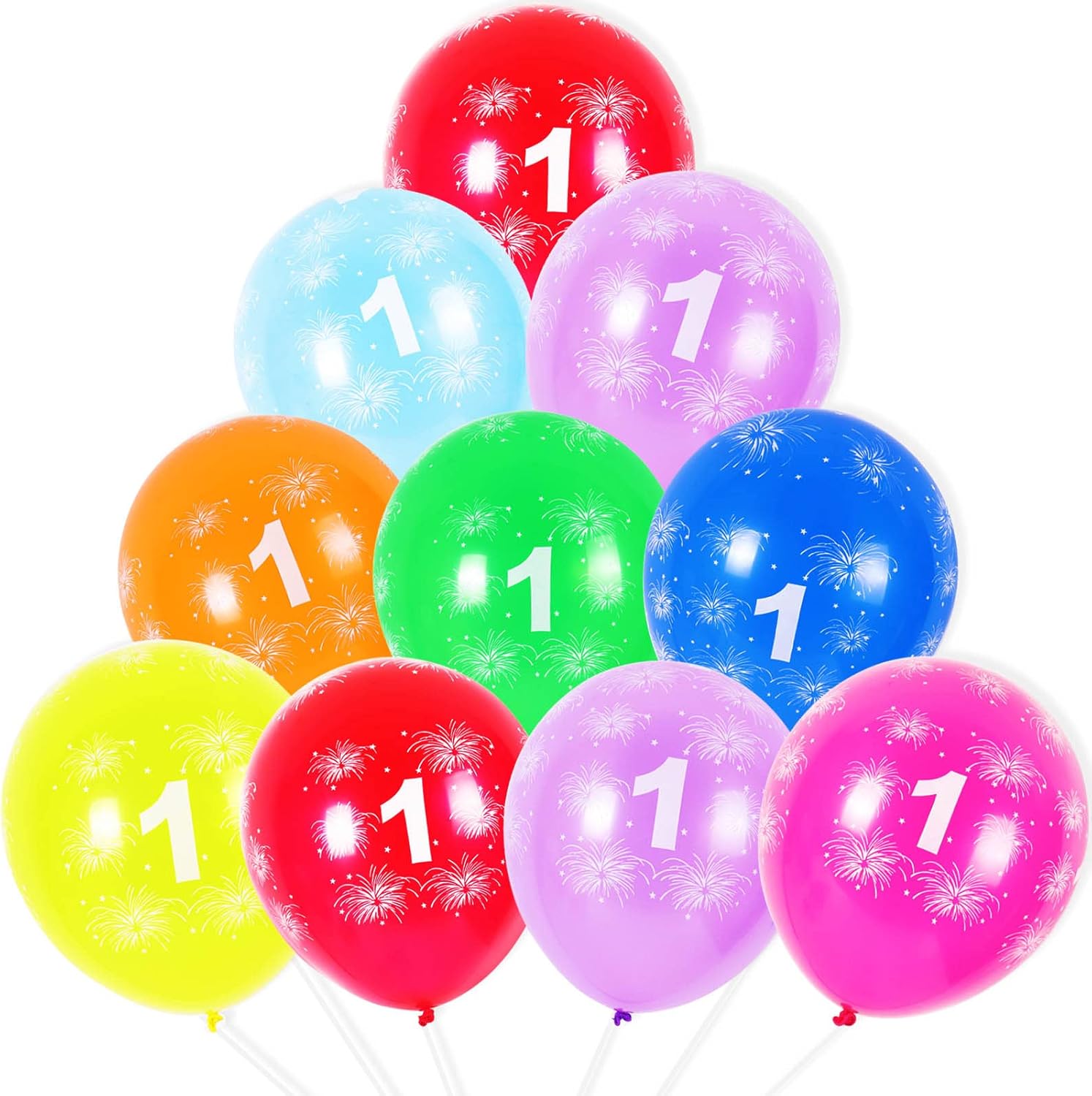 Globos de 1er cumpleaños, 24 globos de látex arcoíris de 12 pulgadas de colores surtidos, globos número 1, globos de dígitos, globos de fiesta para