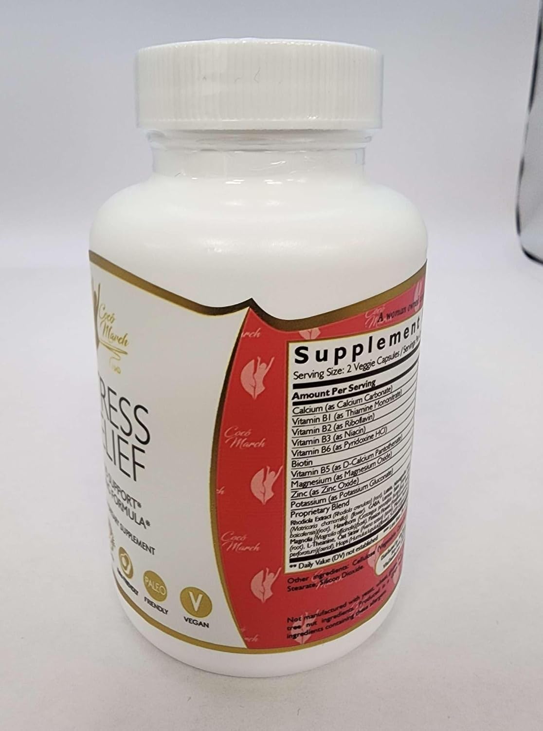 Alivio del estrés por Coco March  28 plantas y vitaminas  Sin soja, sin gluten, apto para dieta cetogénica, sin lácteos, apto para paleo, vegano  60