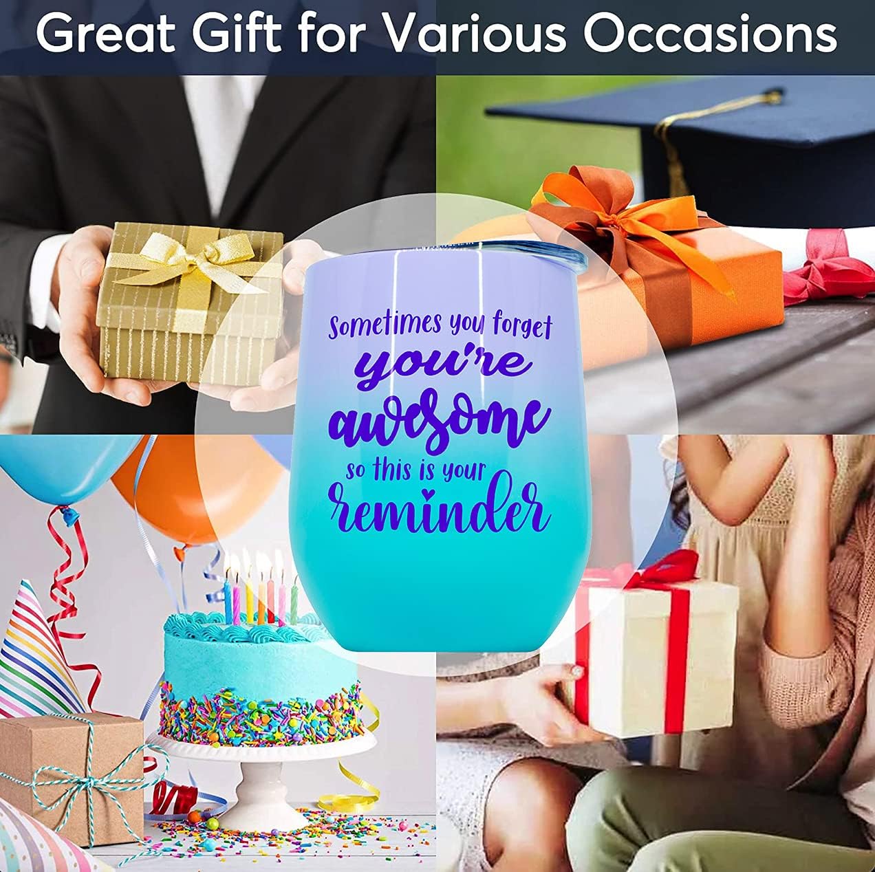 Vaso de vino con texto en inglés “You’re Awesome Thouse” con frases para mujeres, agradecimiento, regalos inspiradores para ella, divertida Navidad,