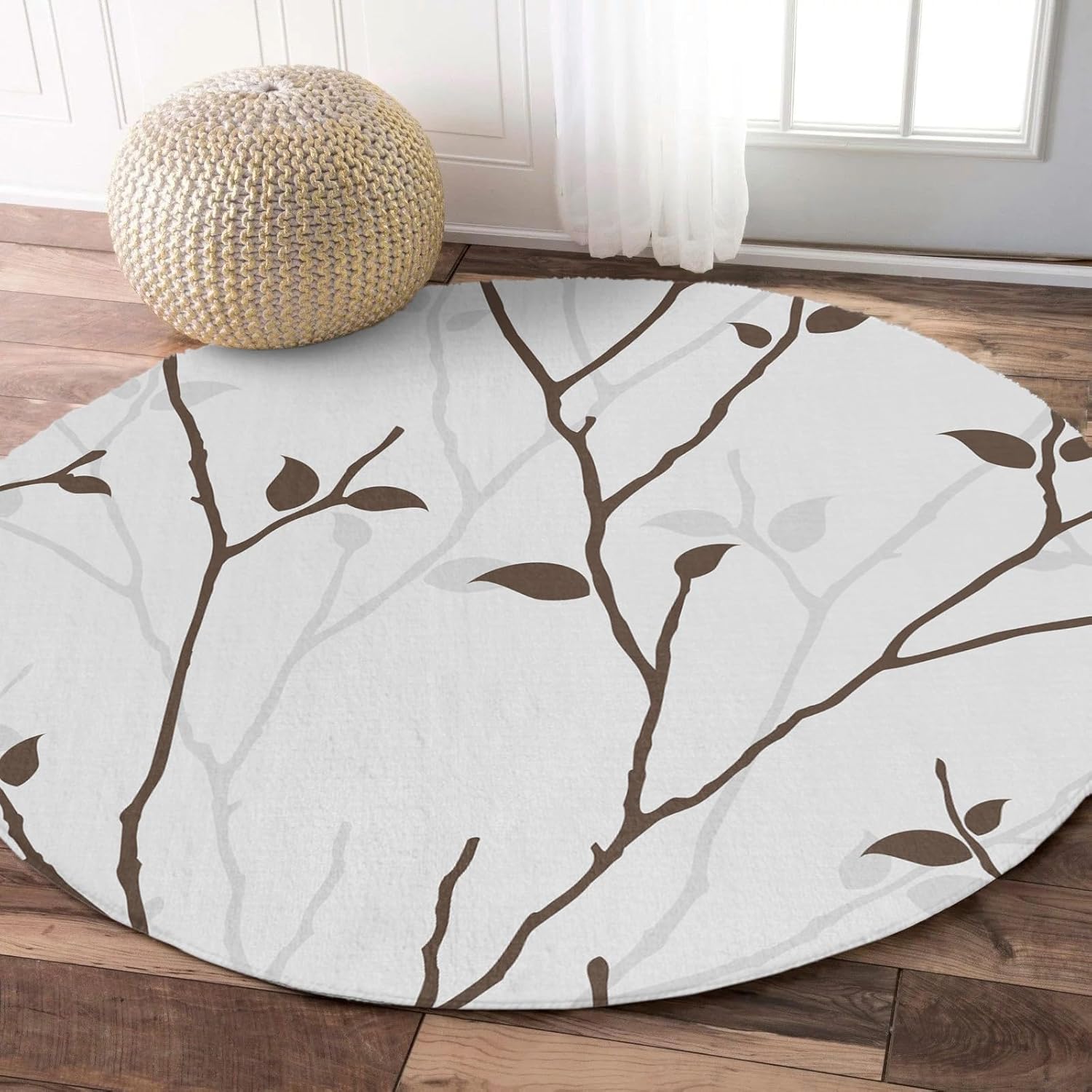 Round Rug 5Ft, Dead Branch Outline Soft Round Area Rug Machine Washable Non-Slip Circle Rug Carpet Inoor Throw Rug for Living Room Bedroom