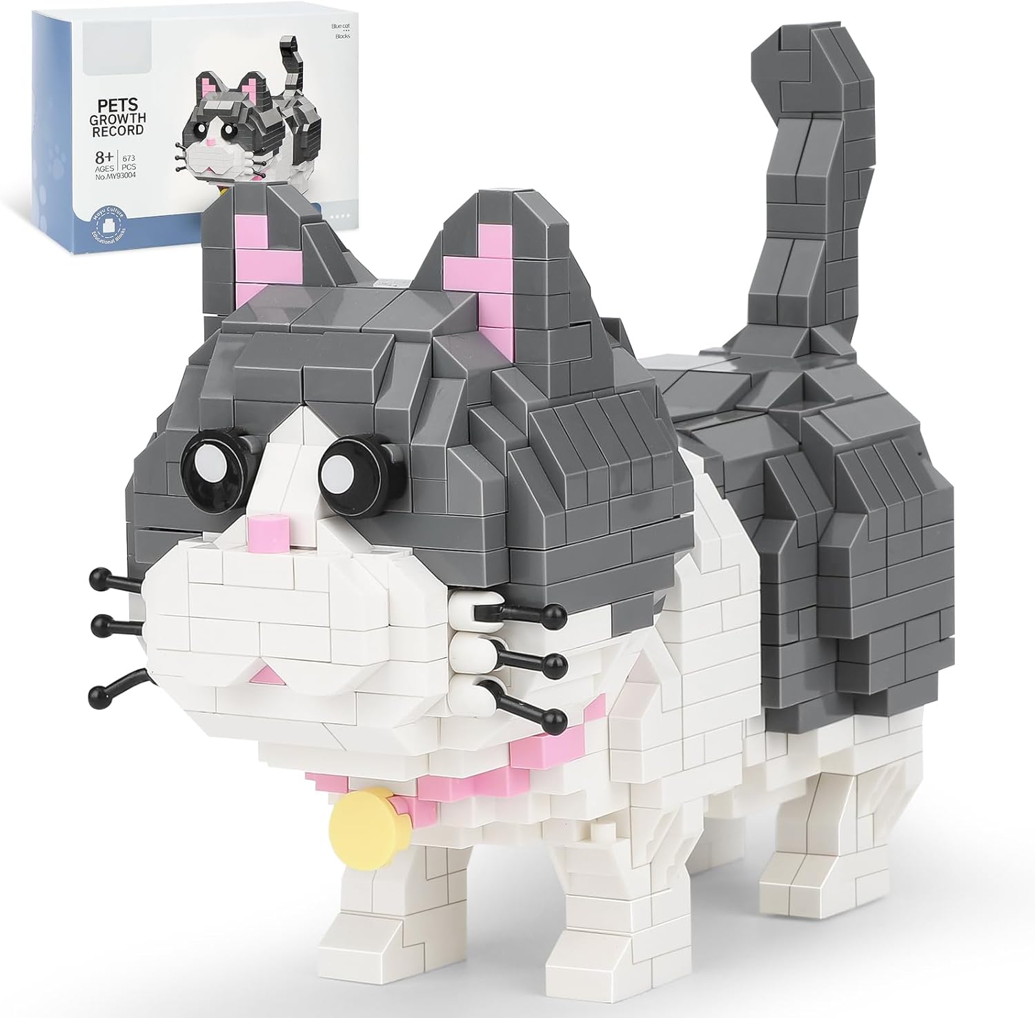 QLT – Kit de bloques de construcción de micromicrobloques de construcción con diseño de gato azul, juguetes de construcción para adultos, niños y
