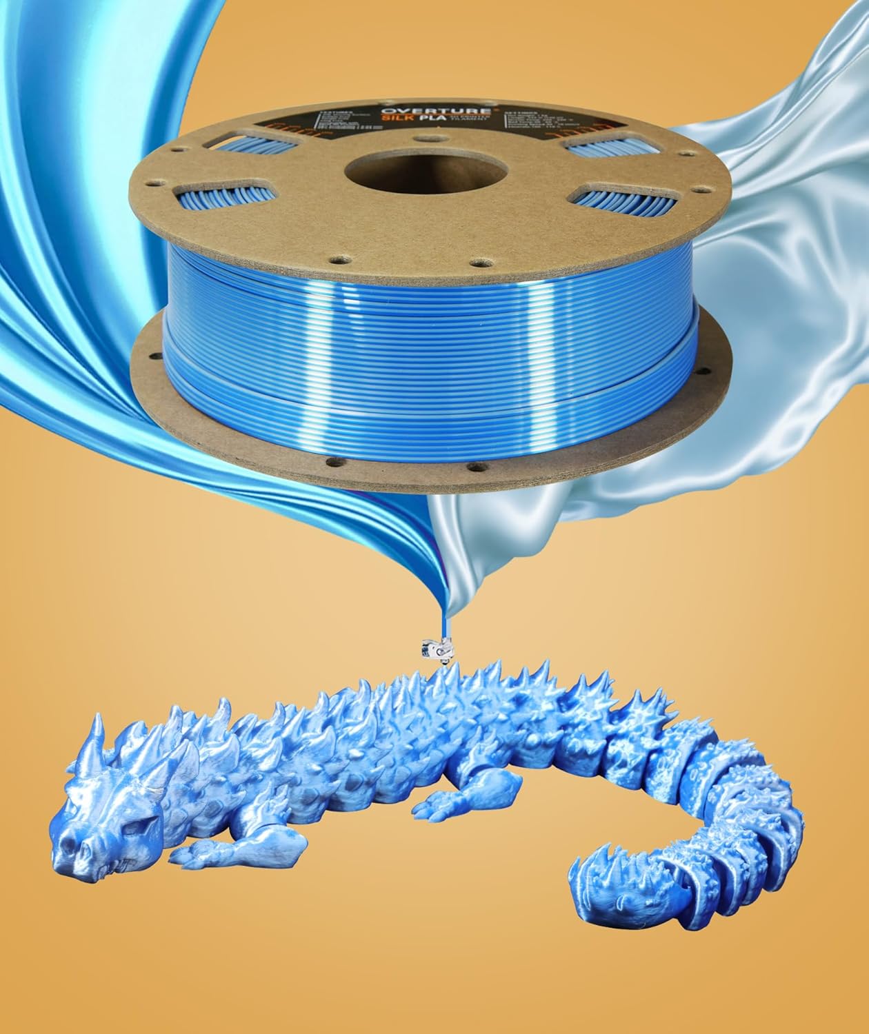 OVERTURE Filamento PLA de seda de doble color de 0.069 pulgadas, filamento de impresora 3D brillante sin obstrucciones, carrete de 2.2 libras,