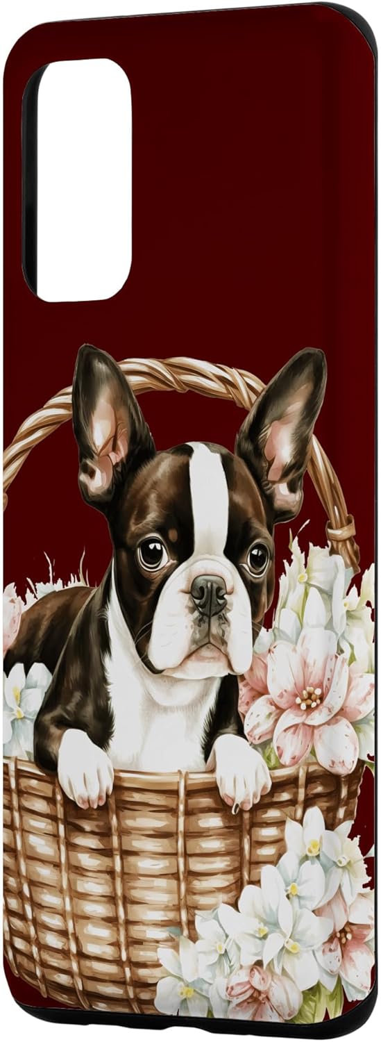 Funda para Galaxy S20+ Boston Terrier Puppy in Floral Wicker Basket