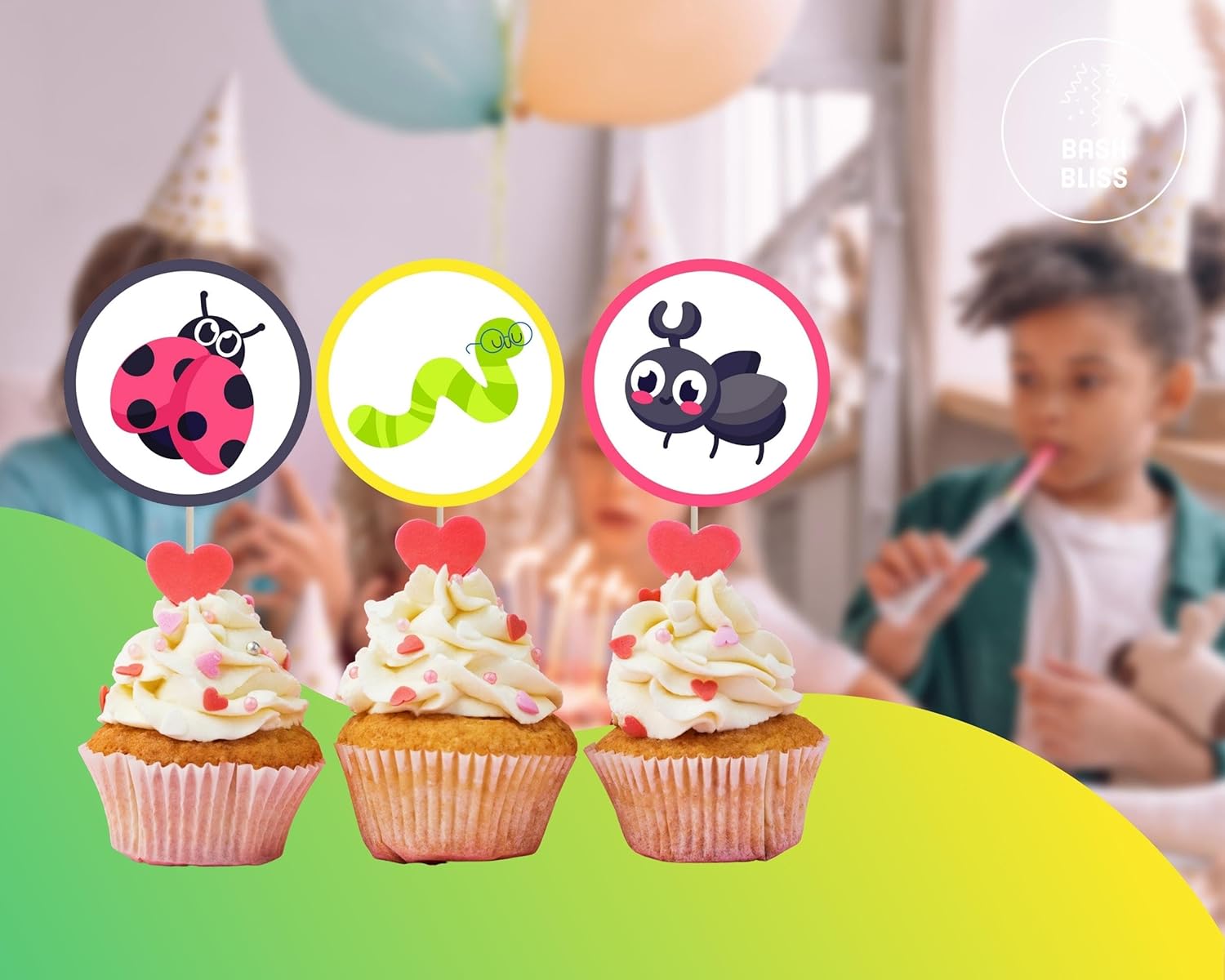 Paquete de 24 adornos para cupcakes de insectos, reptiles, insectos, decoración de pasteles, centro de mesa, 2.5 x 2.5 pulgadas y 5 pulgadas de