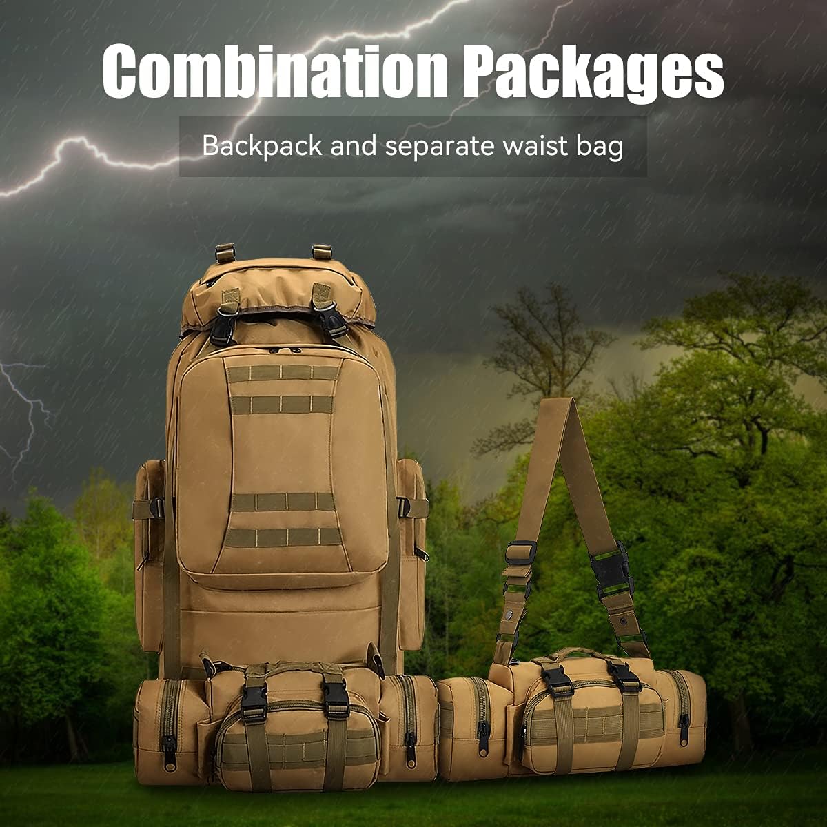 Mochila Molle para acampar de 100 litros, mochila militar para mochileros, Caqui-b, M, Mochila de senderismo