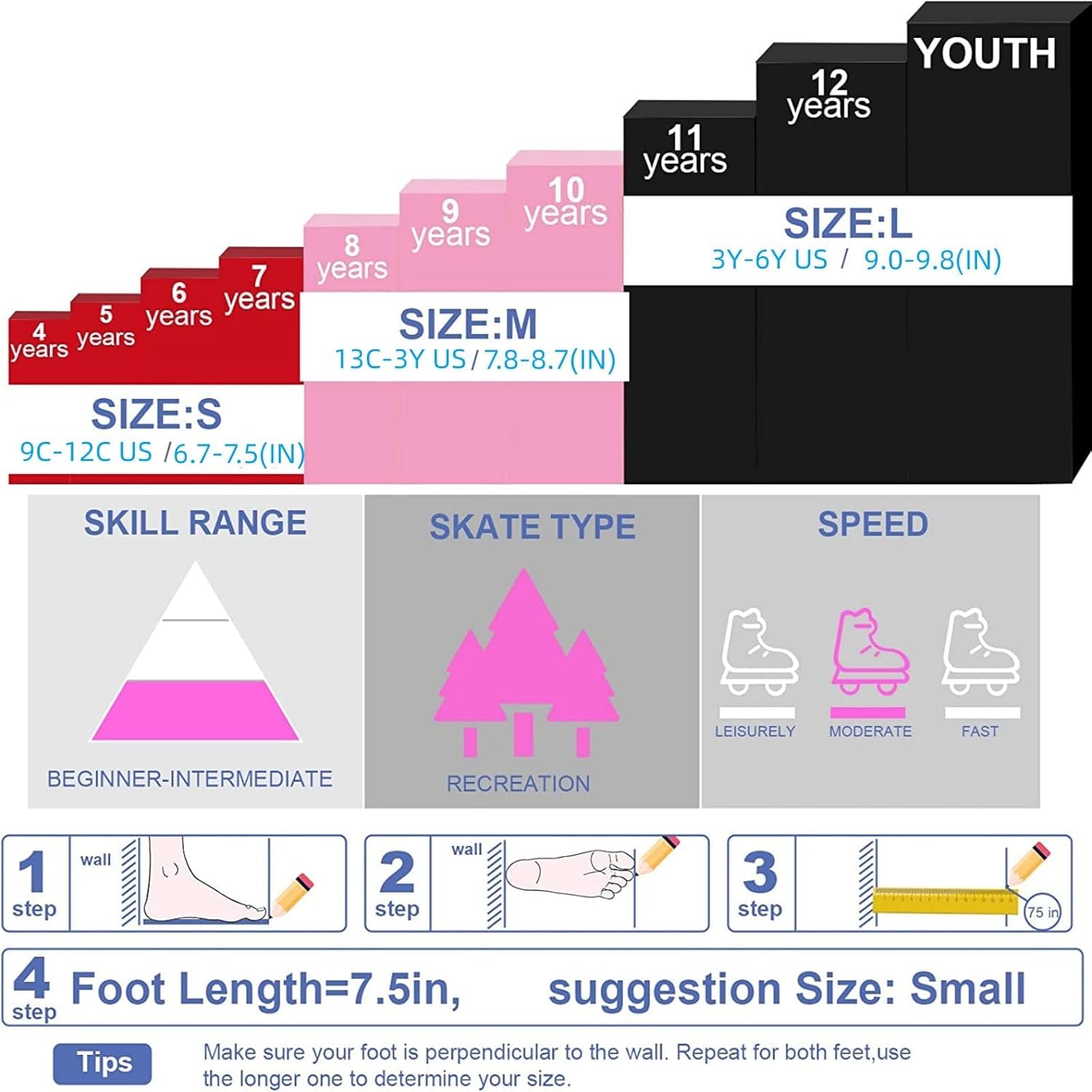 Nattork – Patines de ruedas para niños y niñas, 4 tamaños, patines ajustables con ruedas iluminadas, divertidos patines para niños pequeños,