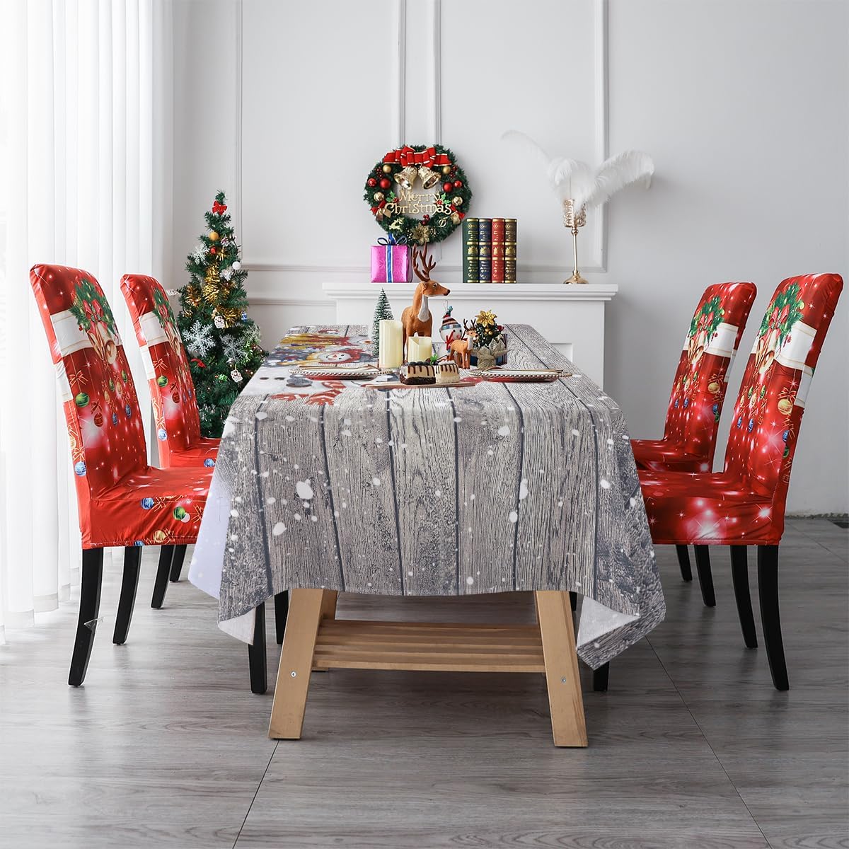 Lepuho Mantel de Navidad de 60 x 84 pulgadas, mantel rectangular de Navidad, muñeco de nieve, impermeable, resistente a las manchas y a las arrugas,