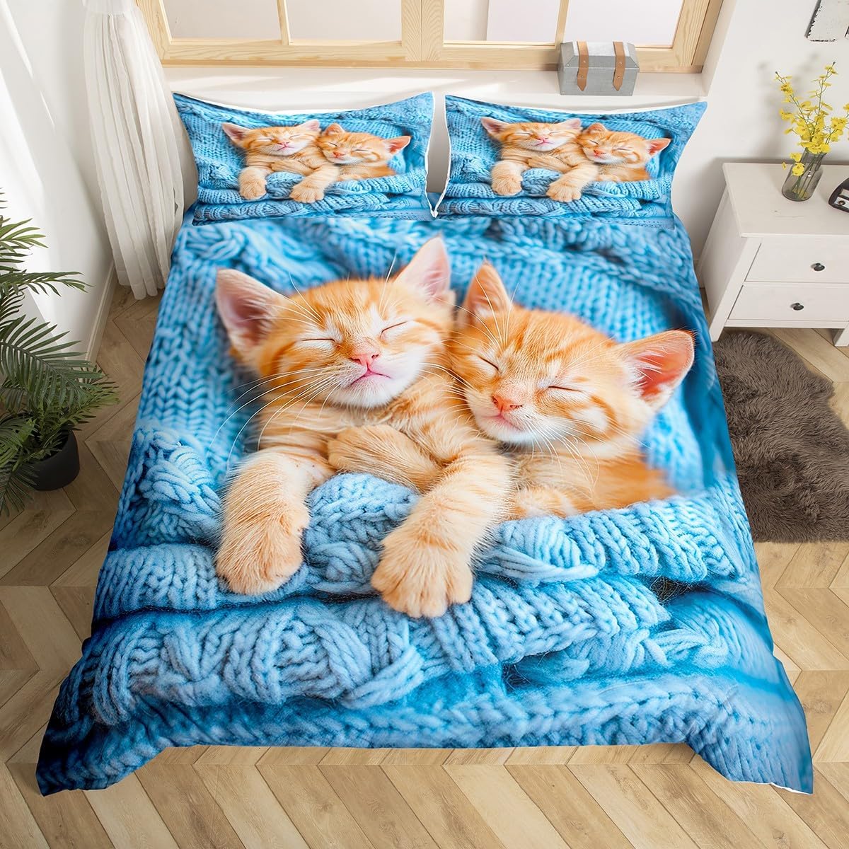 Juego de funda de edredón con diseño de gato para mascotas, lindo gatito, funda de edredón con estampado de gatitos para niños, niñas, adolescentes,