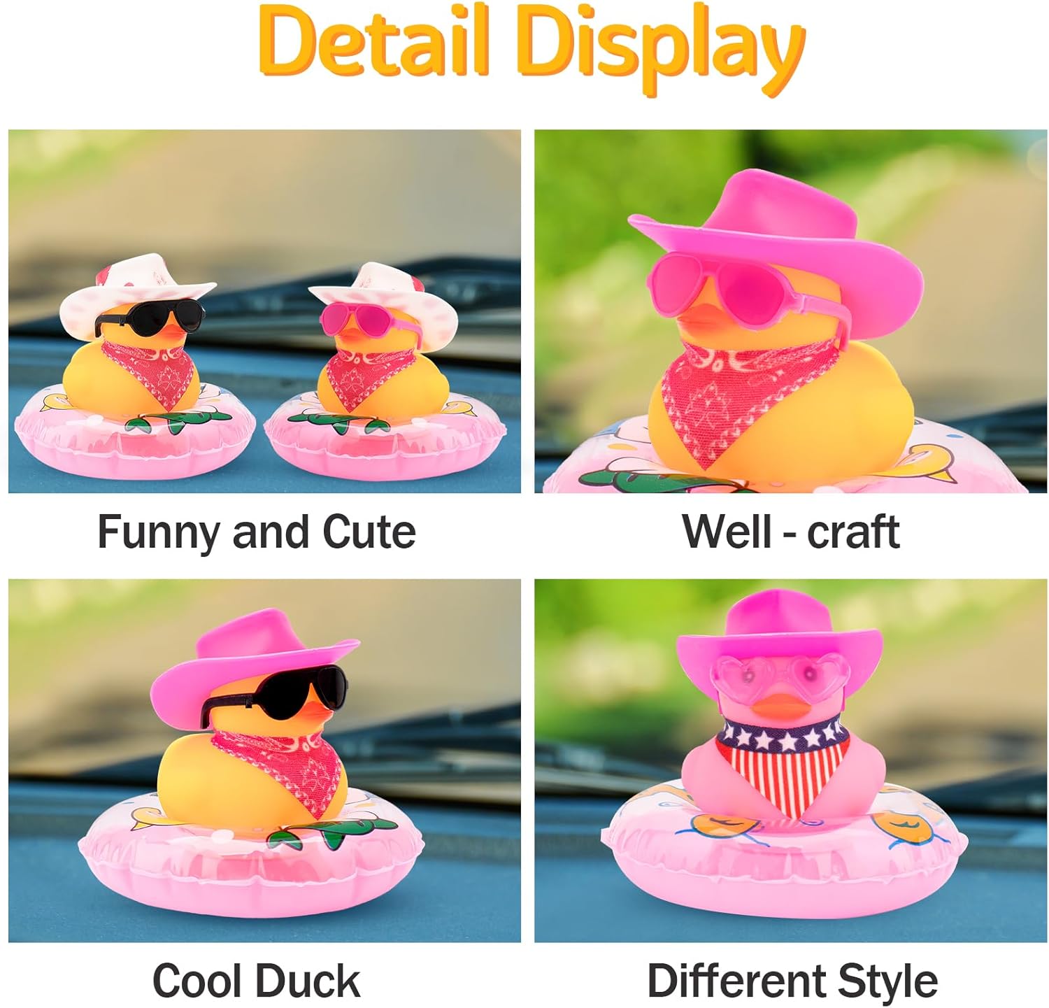 wonuu Decoración de pato de goma para automóvil, accesorios lindos para automóvil, pato vaquero occidental, decoración de tablero de automóvil con