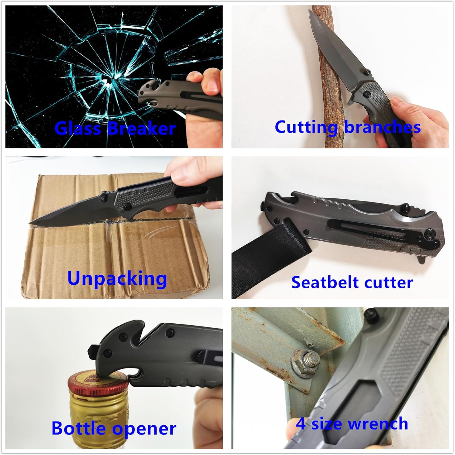 CHJIANAO Pocket Knives & Folding Knives,Knives for Men,5 in 1 Multitool Tactical Knife Glass Breaker,Bottle Opener,Seatbelt Cutter,Wrench,Small Edc