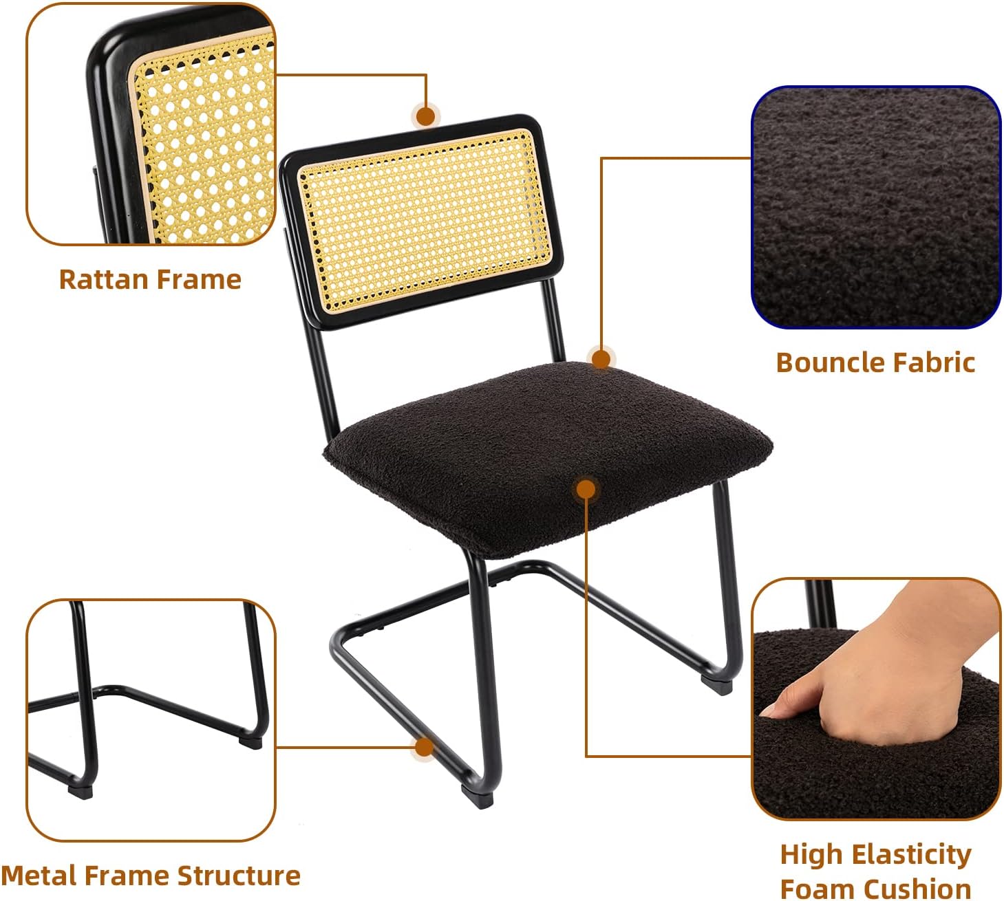 Sillas de comedor modernas de mediados de siglo, sillas laterales de cocina con asiento tapizado y patas cromadas de metal, sillas de comedor de