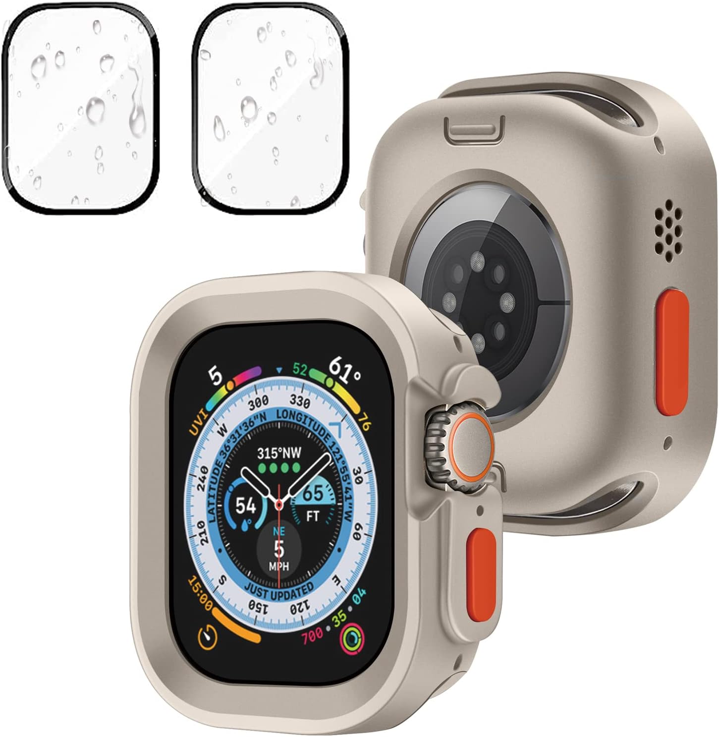 Funda compatible con Apple Watch Ultra de 1.732 pulgadas con 2 vidrios templados, funda protectora de TPU suave con protector de pantalla para