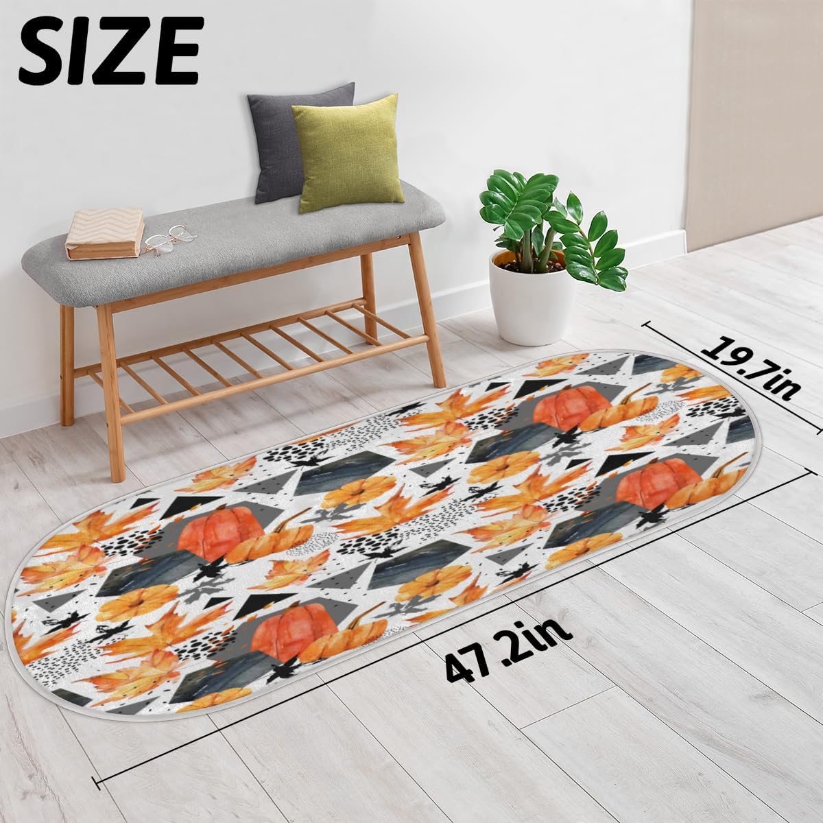 Fall Pumpkin Maple Memory Foam Bathroom Rug Runner Soft Cozy Bath Rug Water Absorbent Non-Slip Bathroom Mat Thick Velvet Shower Mat Bath Mat for