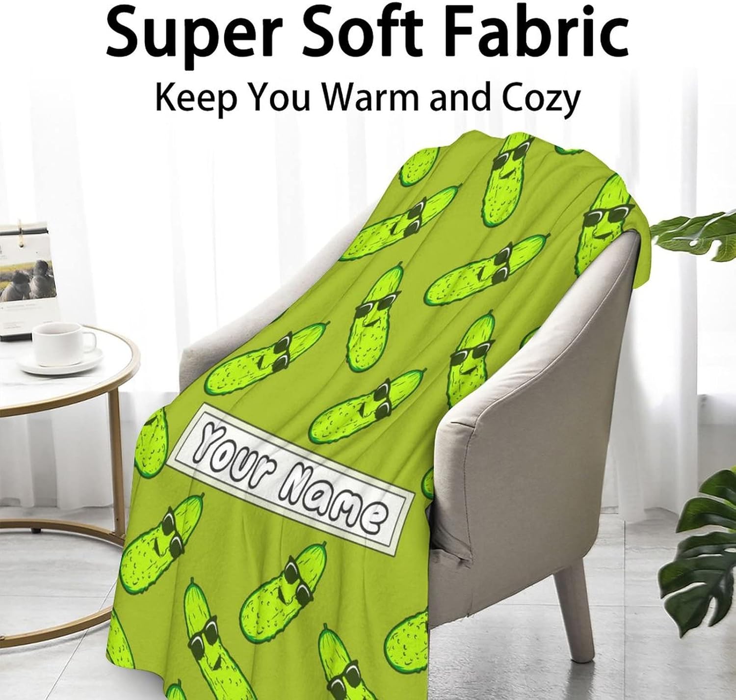 Manta personalizada de pepinillo para adolescentes, tamaño manta de 50 x 60 pulgadas, manta suave, esponjosa y acogedora, manta decorativa verde