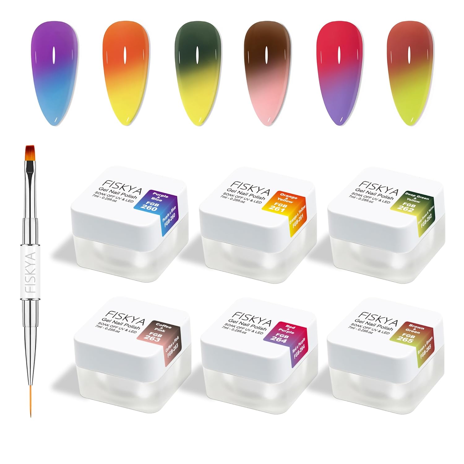 Juego de esmaltes de uñas de gel que cambian de temperatura, 6 colores, esmalte de gel UV LED, arte de uñas, manicura casera con cepillo de doble