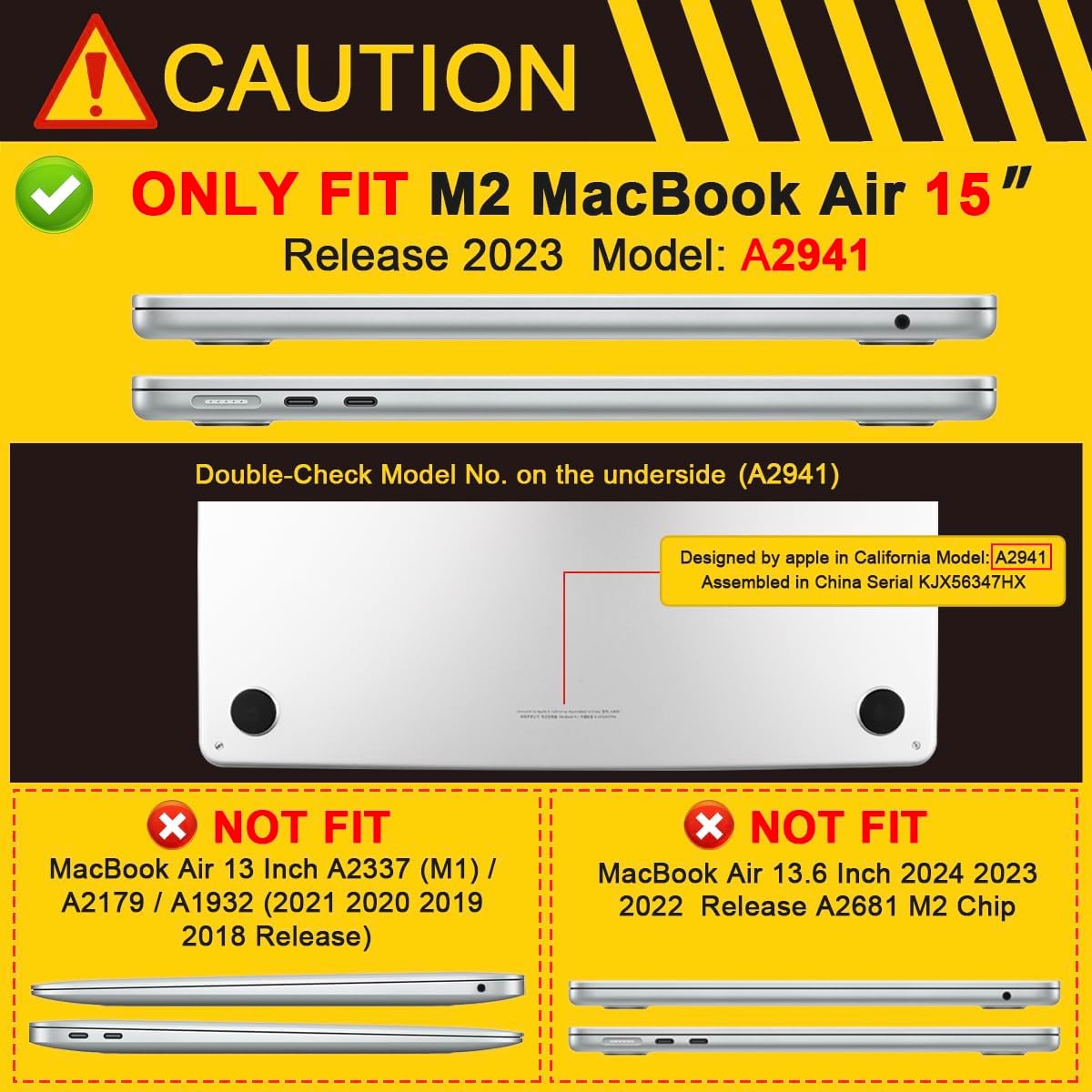 Batianda Funda de protección definitiva para MacBook Air de 15 pulgadas, modelo M2 A2941 2023, bordes de fibra de carbono mate, a prueba de golpes,