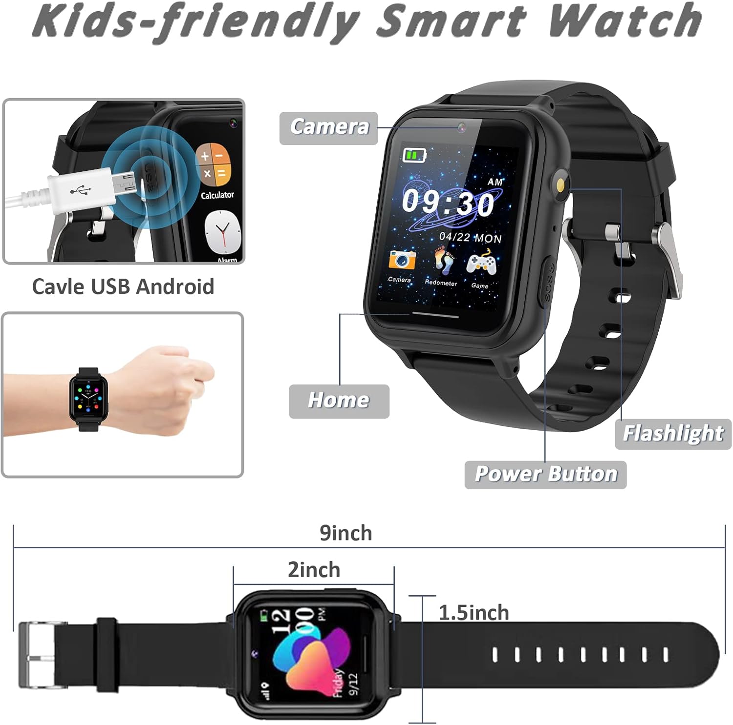 PTHTECHUS Reloj inteligente para niños  Reloj inteligente para niños y niñas con juego de música, reproductor de MP3, video HD, cámara selfie,