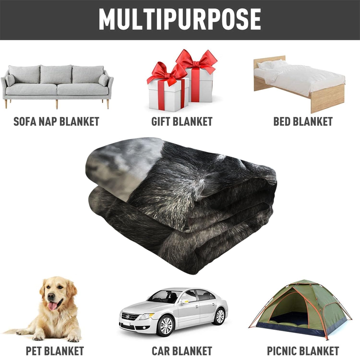 Gorilla – Manta de forro polar de orangután con diseño de animales divertidos para sofá y cama, 60 x 80 pulgadas