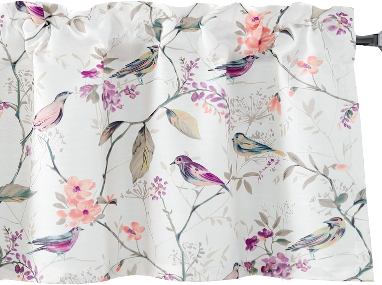 VOGOL Cenefas de cocina de estilo rústico para ventanas, bonito patrón de pájaros con bolsillo para barra, cortinas cortas para sala de estar, 1