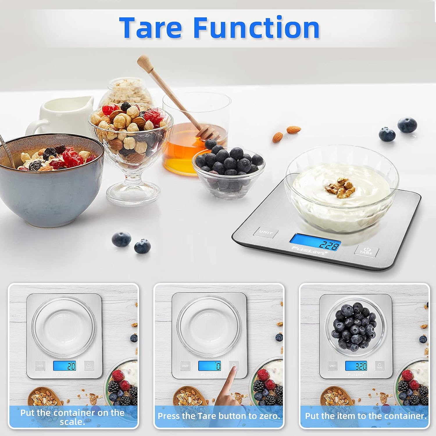 Fuzion Báscula digital de cocina, 5000 g11 lb x 0.1 oz, báscula digital de peso gramos y onzas para pérdida de peso, cocinar y hornear, 5 unidades