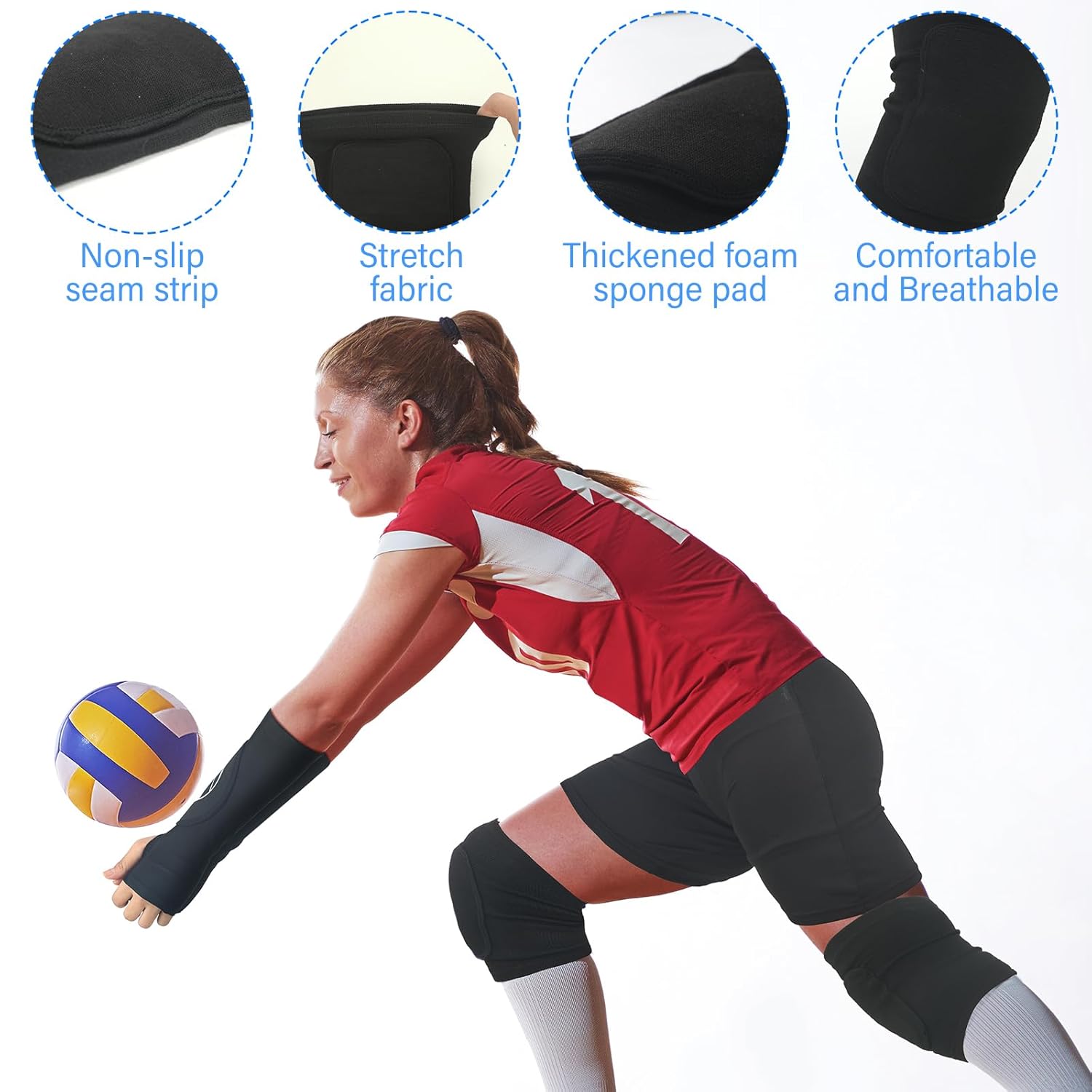 10 piezas de accesorios de voleibol, pantalones cortos de voleibol, rodilleras de voleibol y mangas para brazos con almohadilla de protección,