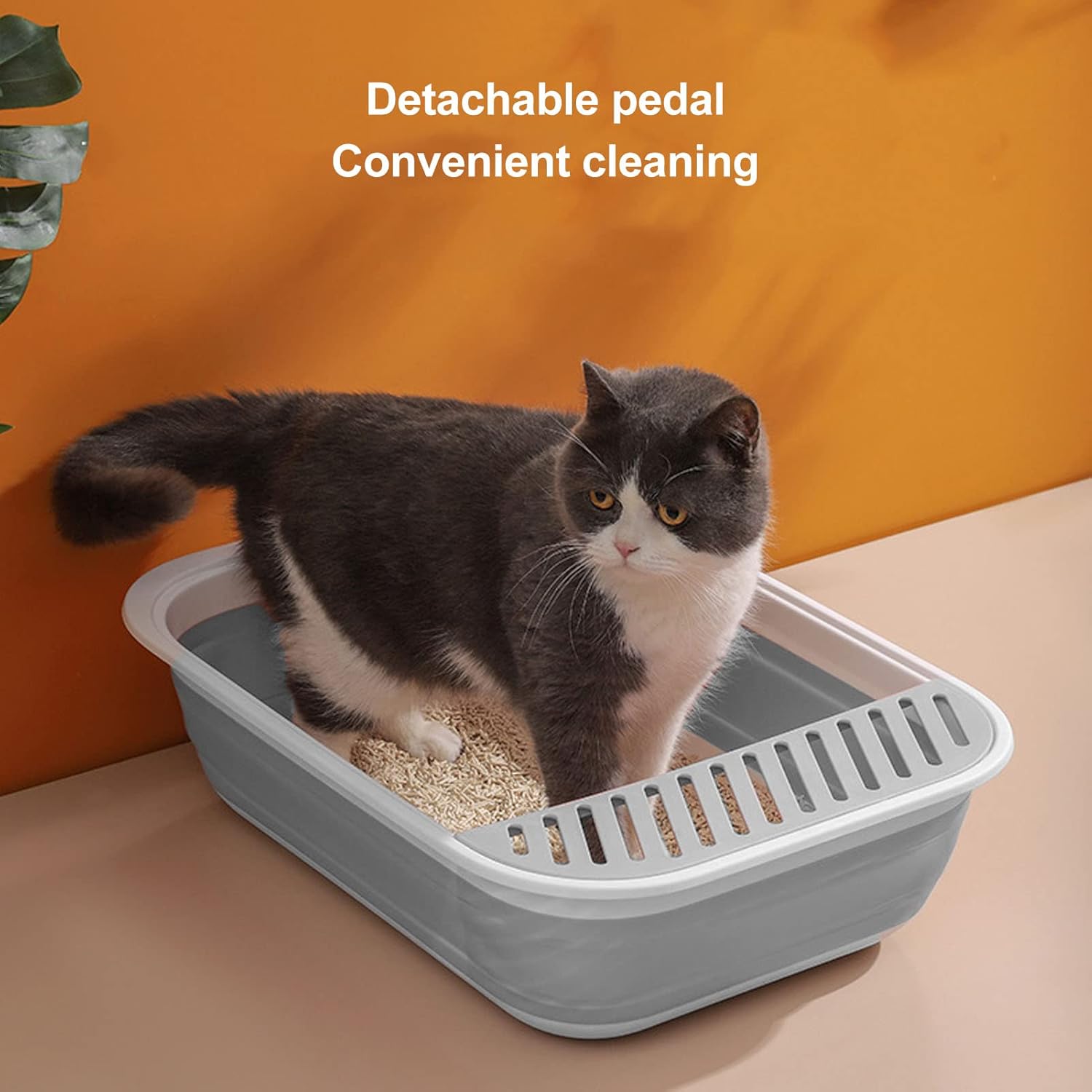 Bandeja de arena para gatos con pala y protector de dispersión, resistente y fácil de limpiar, bandeja de arena para gatos al aire libre con