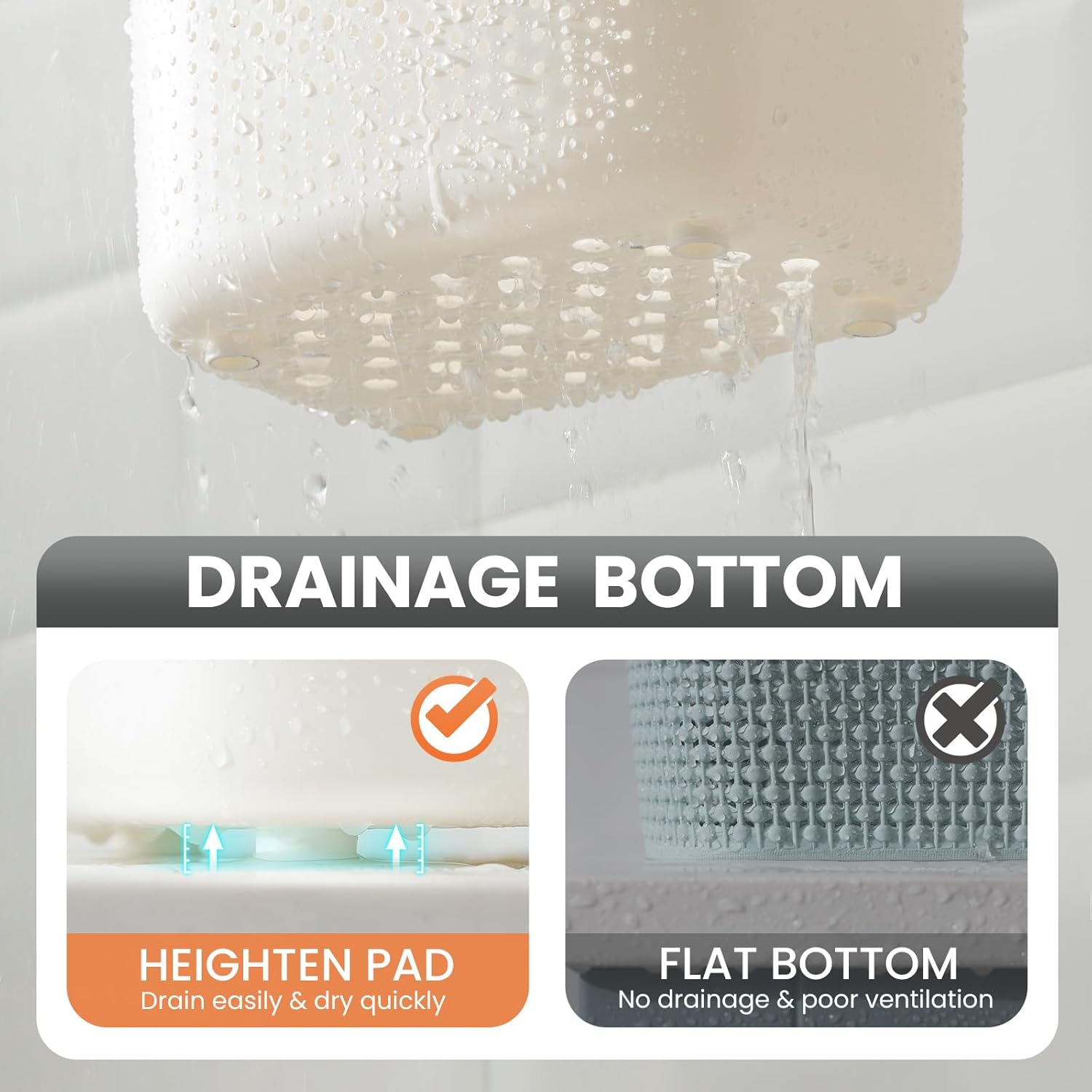 TAILI Cestas de almacenamiento de plástico con asas, organizador de estante de ducha, cesta de ducha portátil para baño, cocina, dormitorio, gris