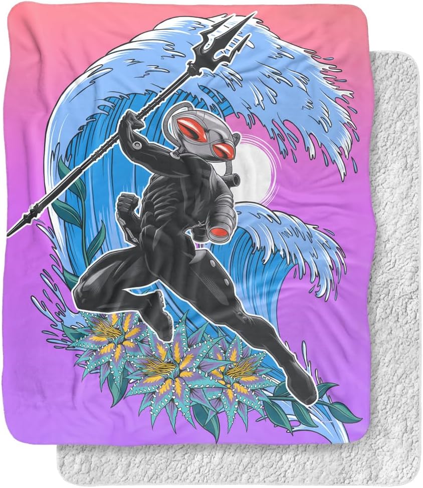 Aquaman and The Lost Kingdom – Manta de 50 x 60 pulgadas, manta negra con textura sedosa al tacto, manta de sherpa súper suave