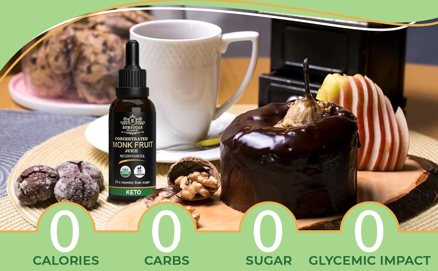 SubSugar Edulcorante líquido concentrado puro de Monkfruit Gotas sin eritritol Hecho con jugo de fruta de monje 100% (1.0 fl oz)