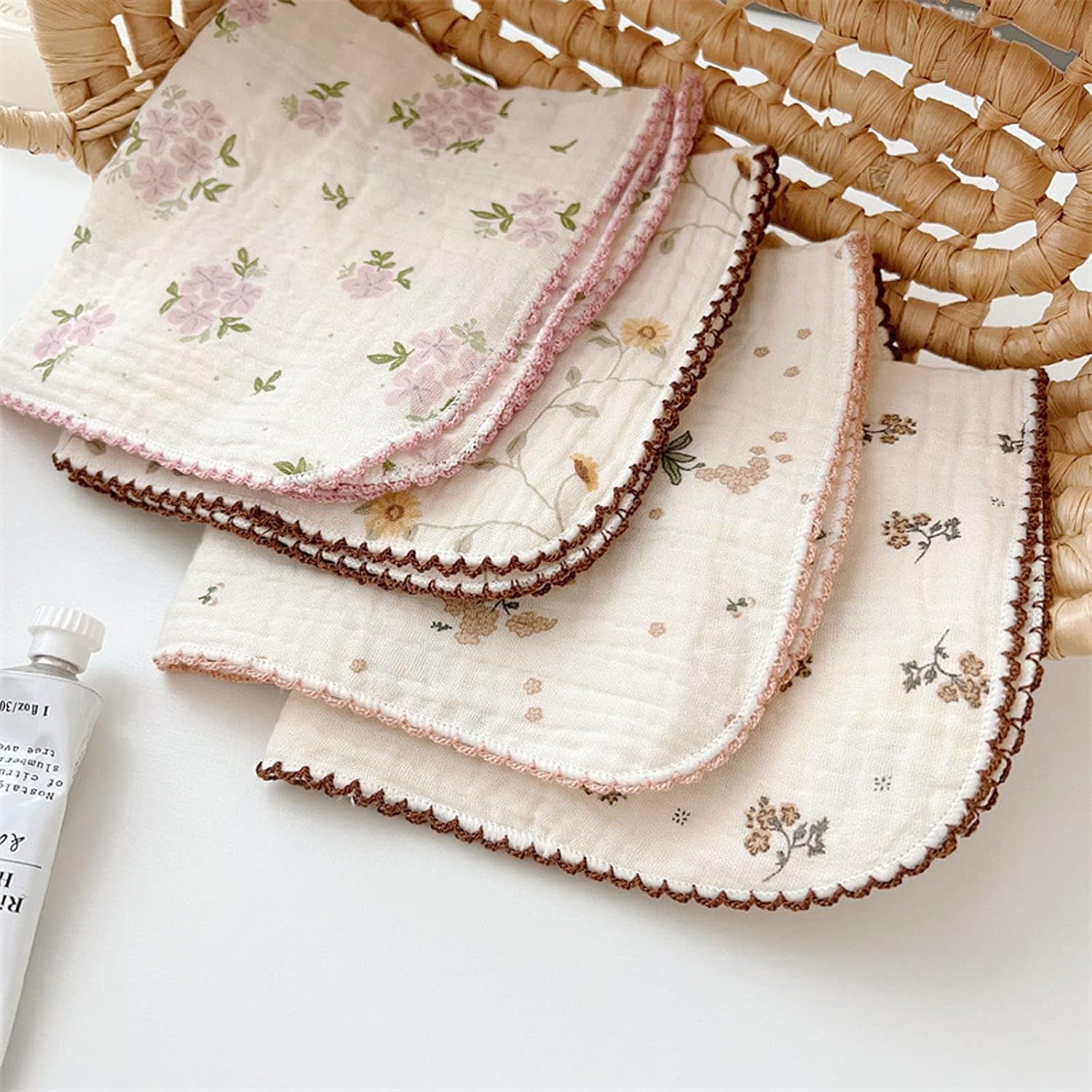BuLuTu Lindas toallas de limpieza de muselina de algodón floral para el hogar y la cocina, paquete de 4 trapos de limpieza  11 x 11 pulgadas, 100%