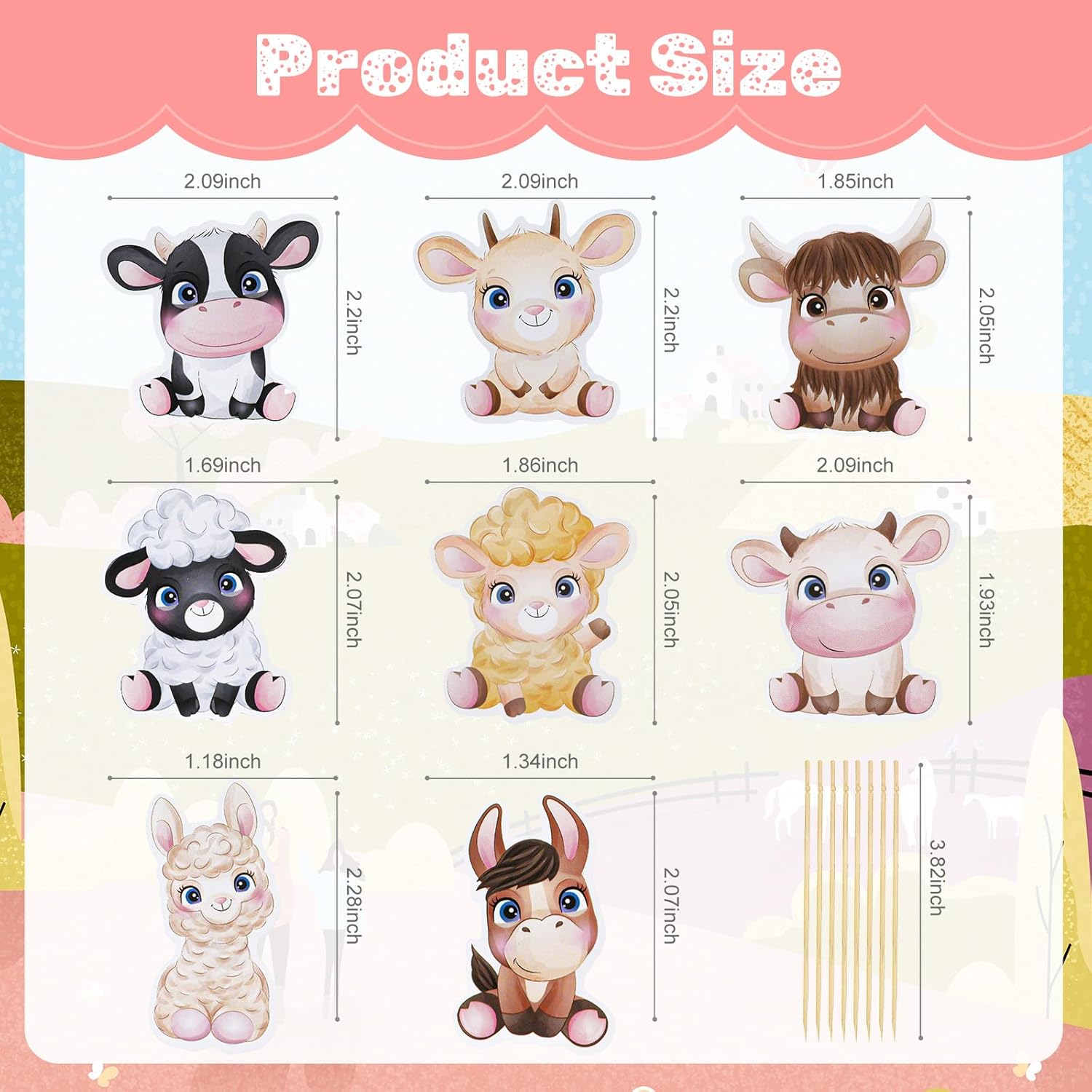 RAYNAG 32 piezas de adornos para cupcakes de animales de granja, decoración rústica para cupcakes, vaca, oveja, burro, decoración de pasteles para