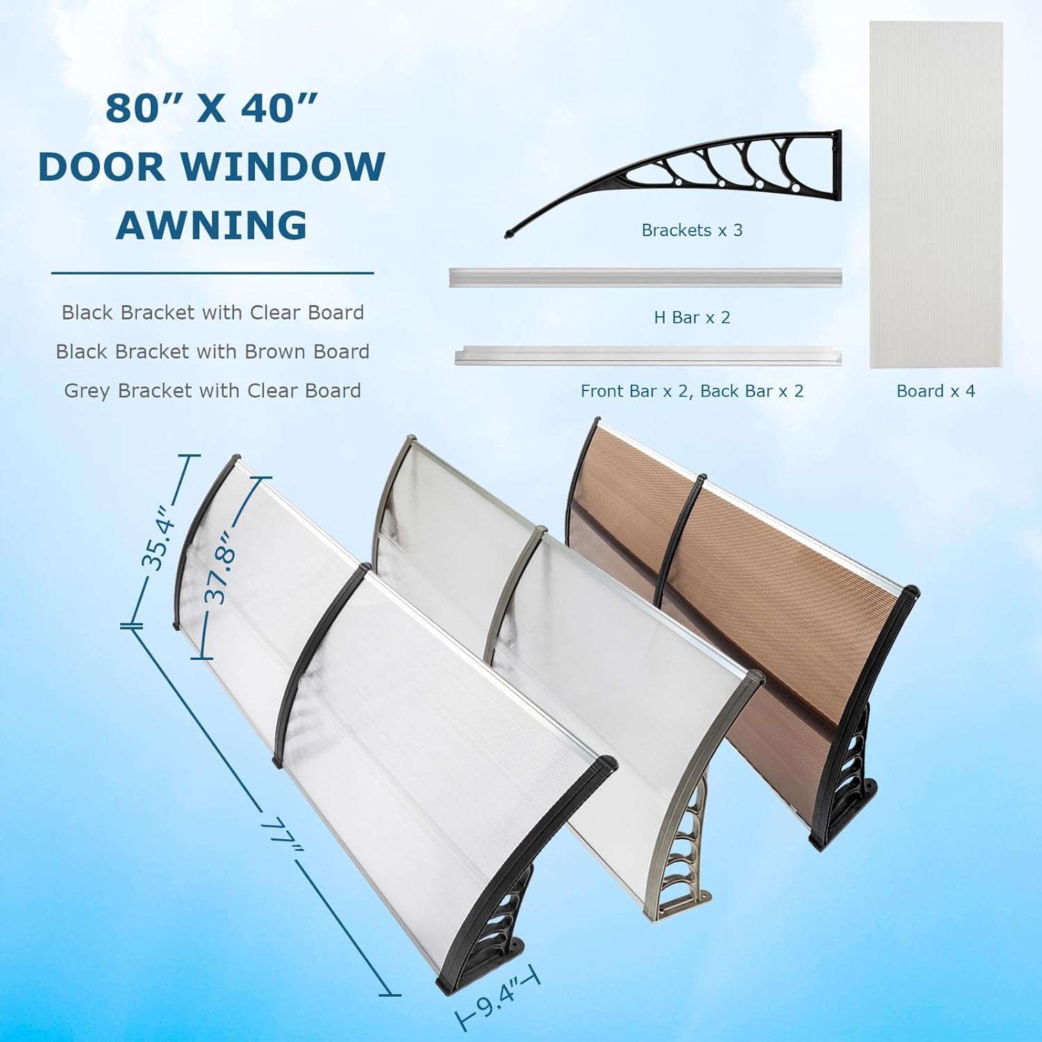 Toldo para puerta de ventana de 80 x 40 pulgadas, cubierta de policarbonato para puerta de entrada, toldo exterior para ventana exterior, UPF 50+,