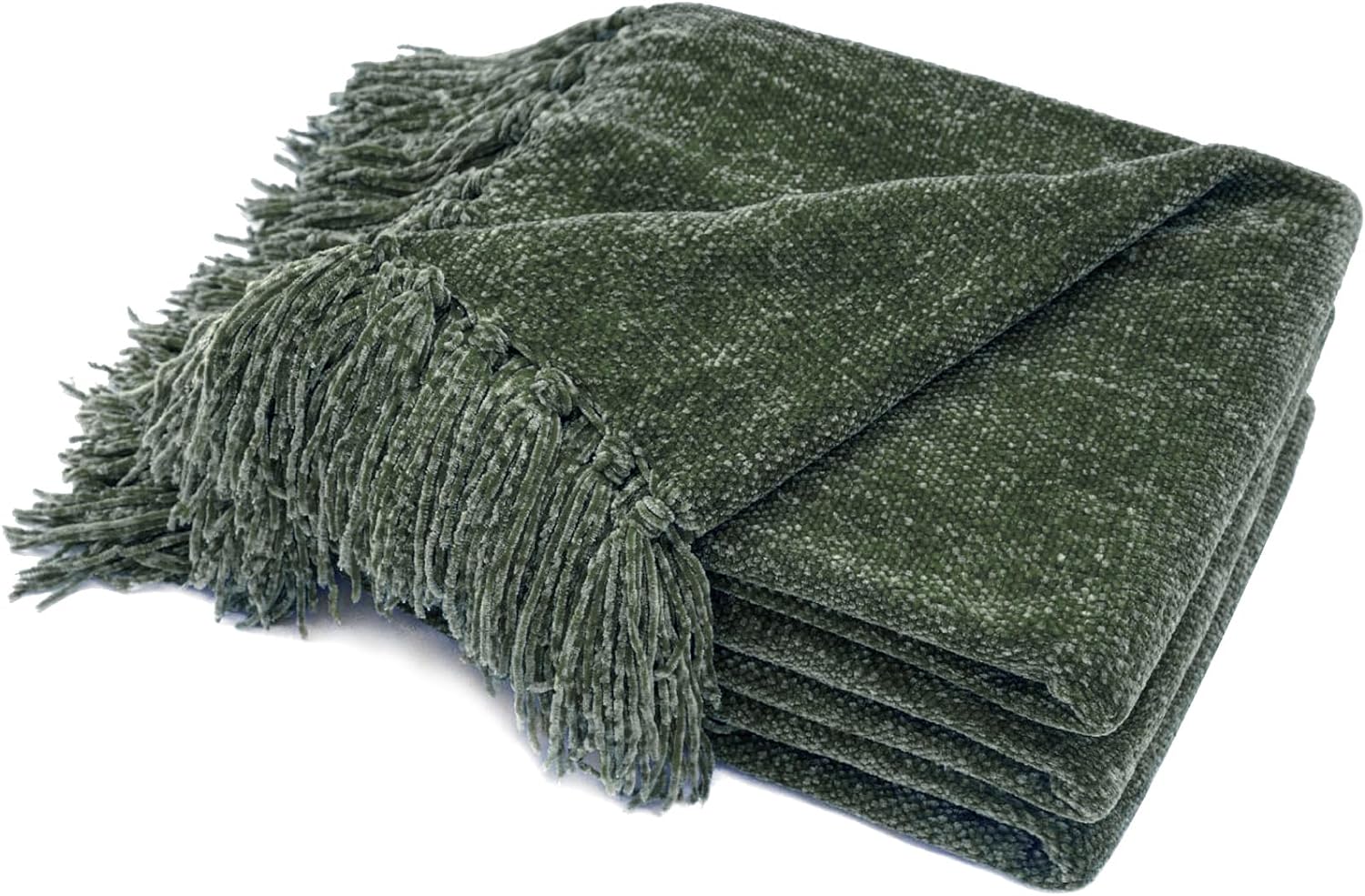 RECYCO Manta de chenilla suave y acogedora con borlas con flecos para sofá, silla, cama y sala de estar, regalo (verde oscuro, 50 x 60 pulgadas)