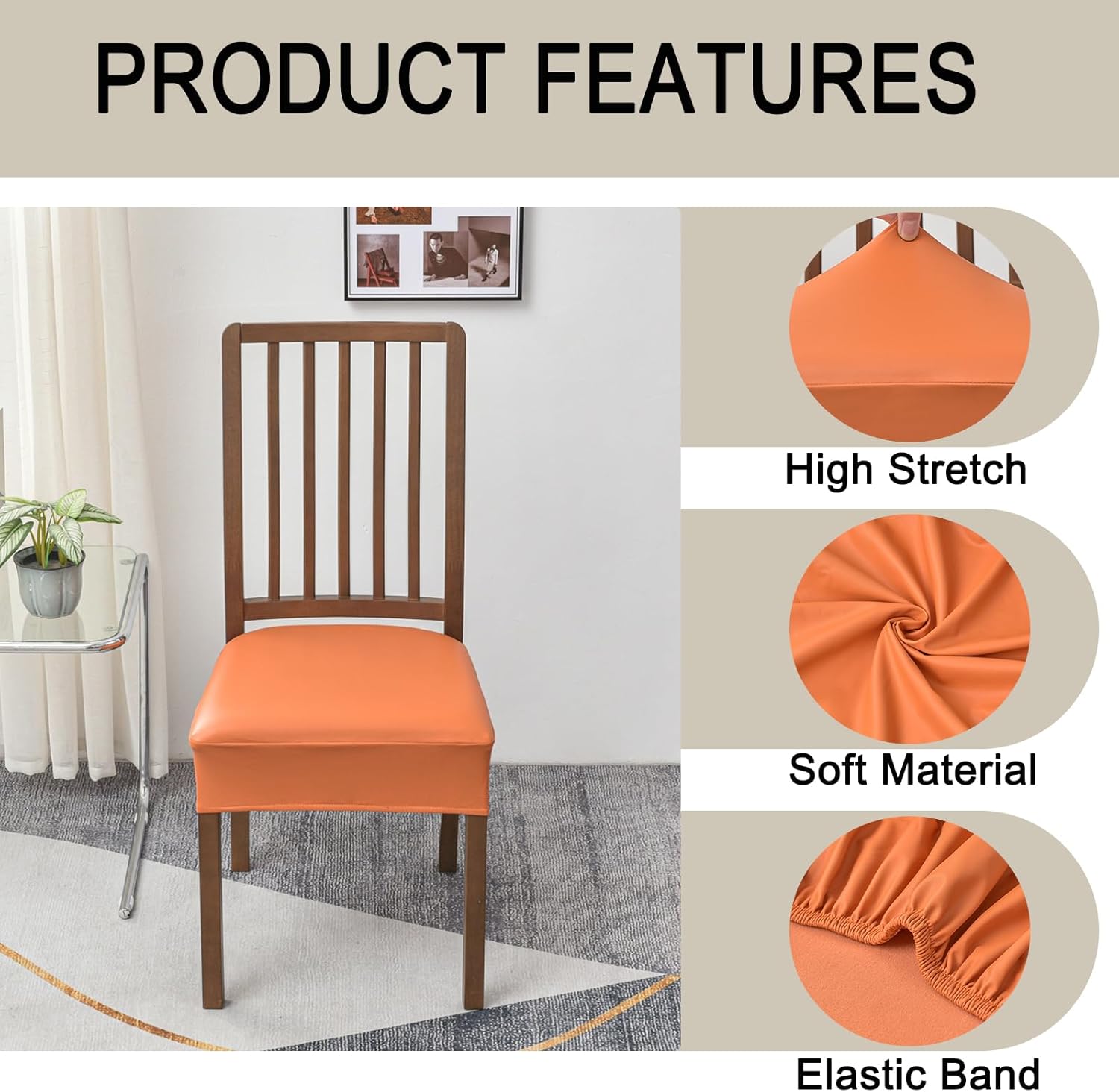 HAOYONG Funda de asiento impermeable para sillas de comedor, 4 piezas, de piel sintética, lavable, protector de asiento suave y elástico para sillas
