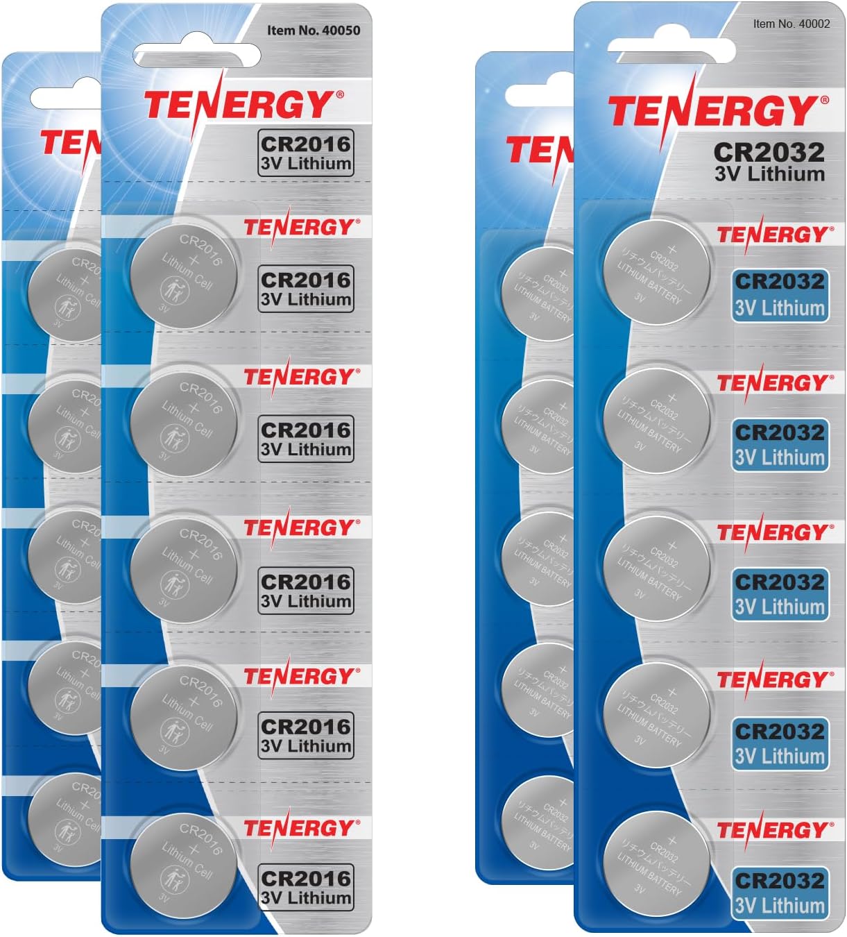 Tenergy Paquete de 10 pilas de botón de litio CR2016 y 3V CR2032 de 3 V, ideal para llaveros, AirTag, calculadoras, relojes y más