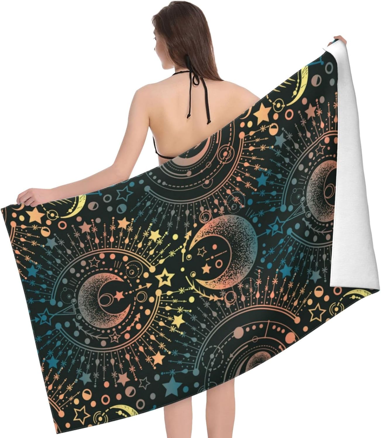 Toalla de playa mágica de astrología mágica con luna y estrella, grande, suave, absorbente, de secado rápido, toallas de baño de gran tamaño para