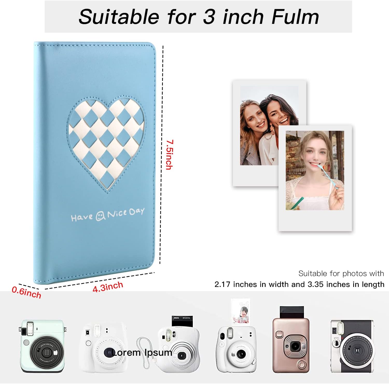 Álbum de fotos de 2 x 3 compatible con Fujifilm Instax Mini, cartera de 96 bolsillos, cubierta de piel, tejido hecho a mano