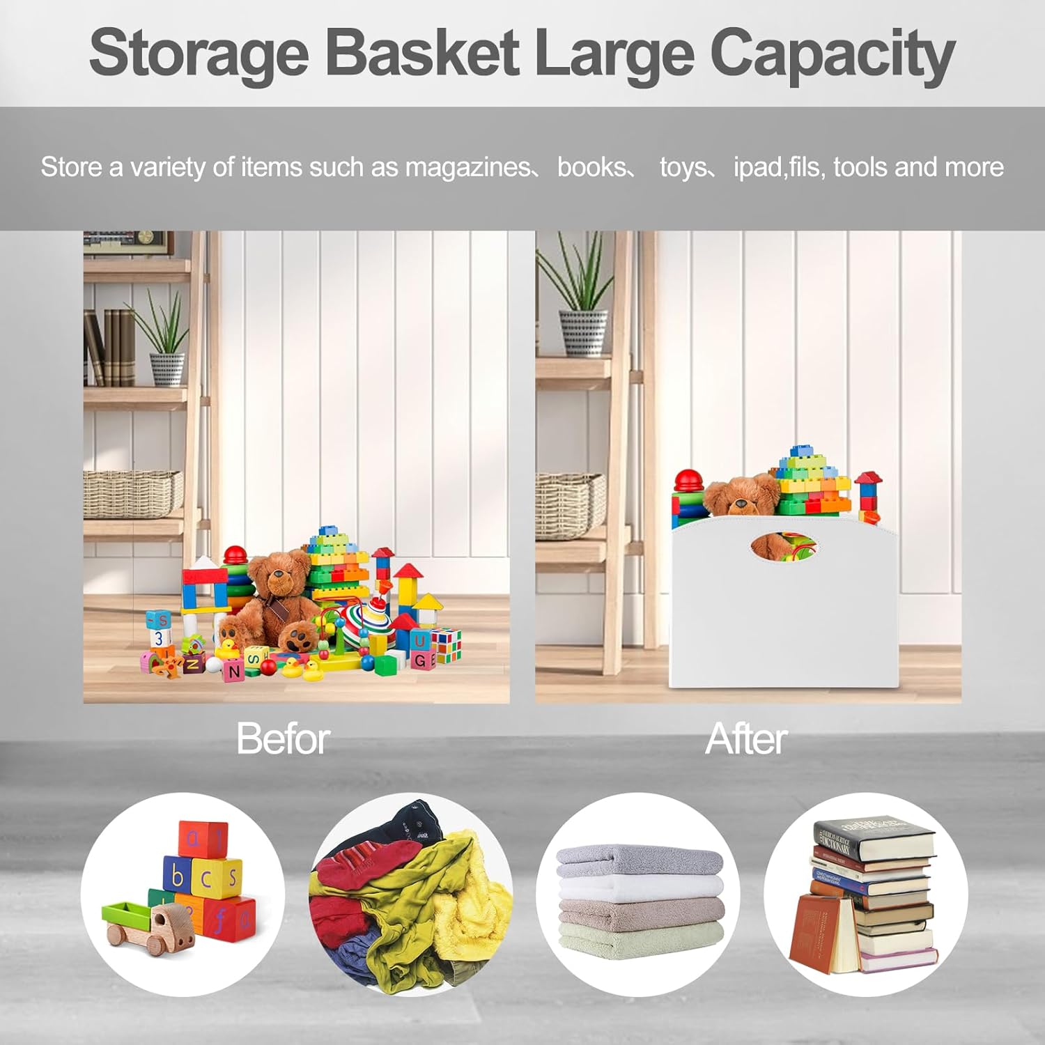 Estante plegable de piel sintética para revistas, con asa, para guardar libros de periódicos, organizador de carpetas de archivos para el hogar u
