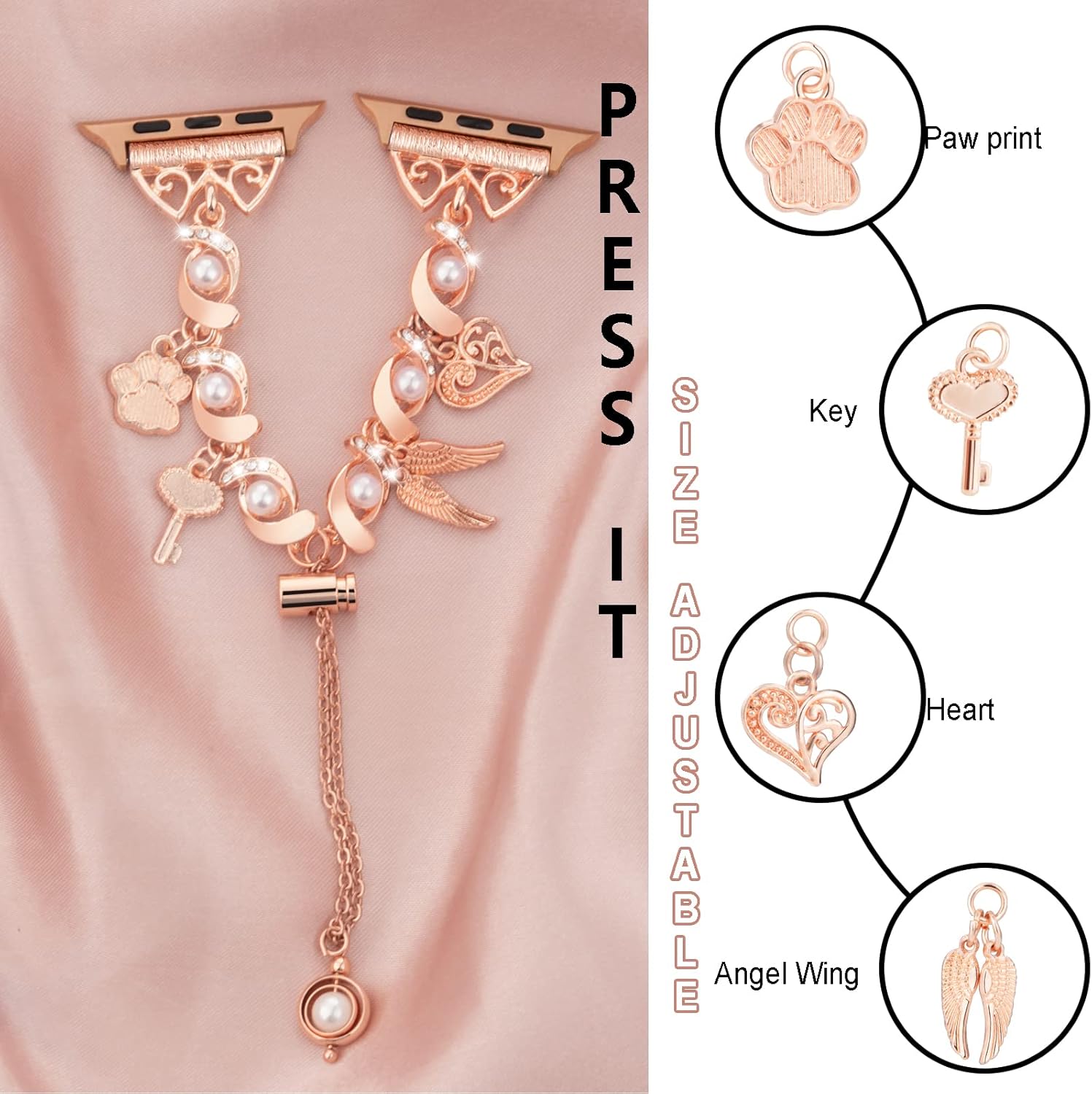 fohuas – Pulsera de cuentas compatible con Apple Watch Series Ultra SE 8 7 6 5 4 3 2 1, fohuas linda perla blanca con cuentas con dijes para iPhone