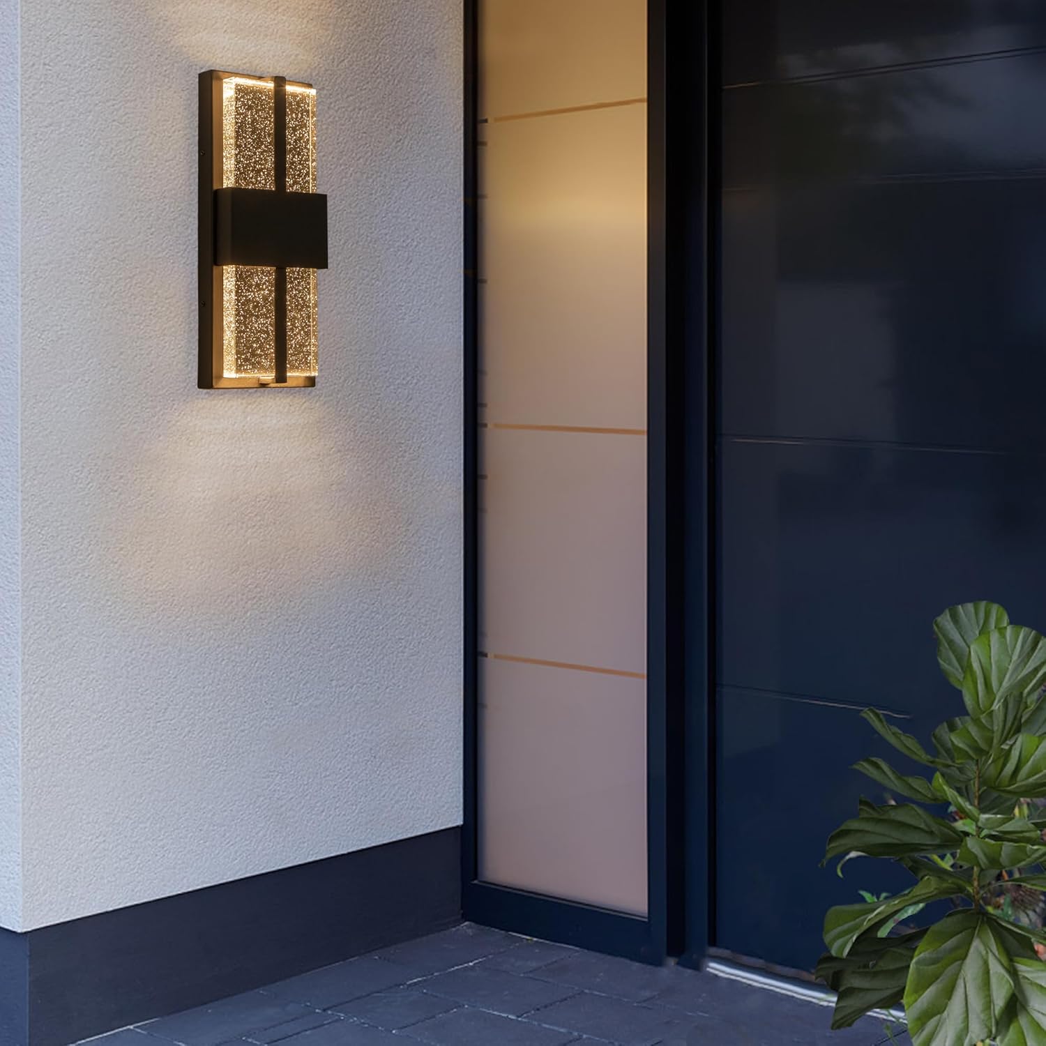 Luces LED de pared para exteriores, 15 pulgadas, color negro, para porche, para casa, aplique de pared moderno exterior con cristal de cristal,