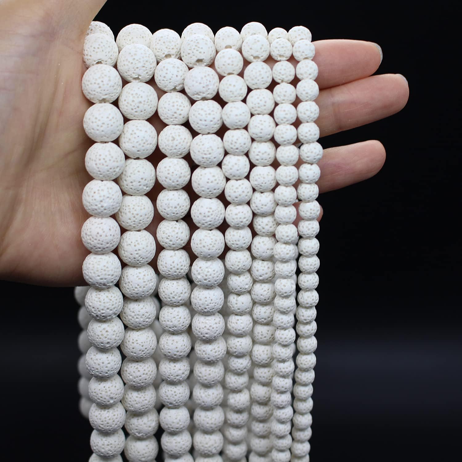 Oameusa Piedra volcánica de lava blanca de 0.315in, cuentas sueltas redondas de ágata para hacer joyas, 1 hebra de 15 pulgadas, 1 hebra por bolsa,