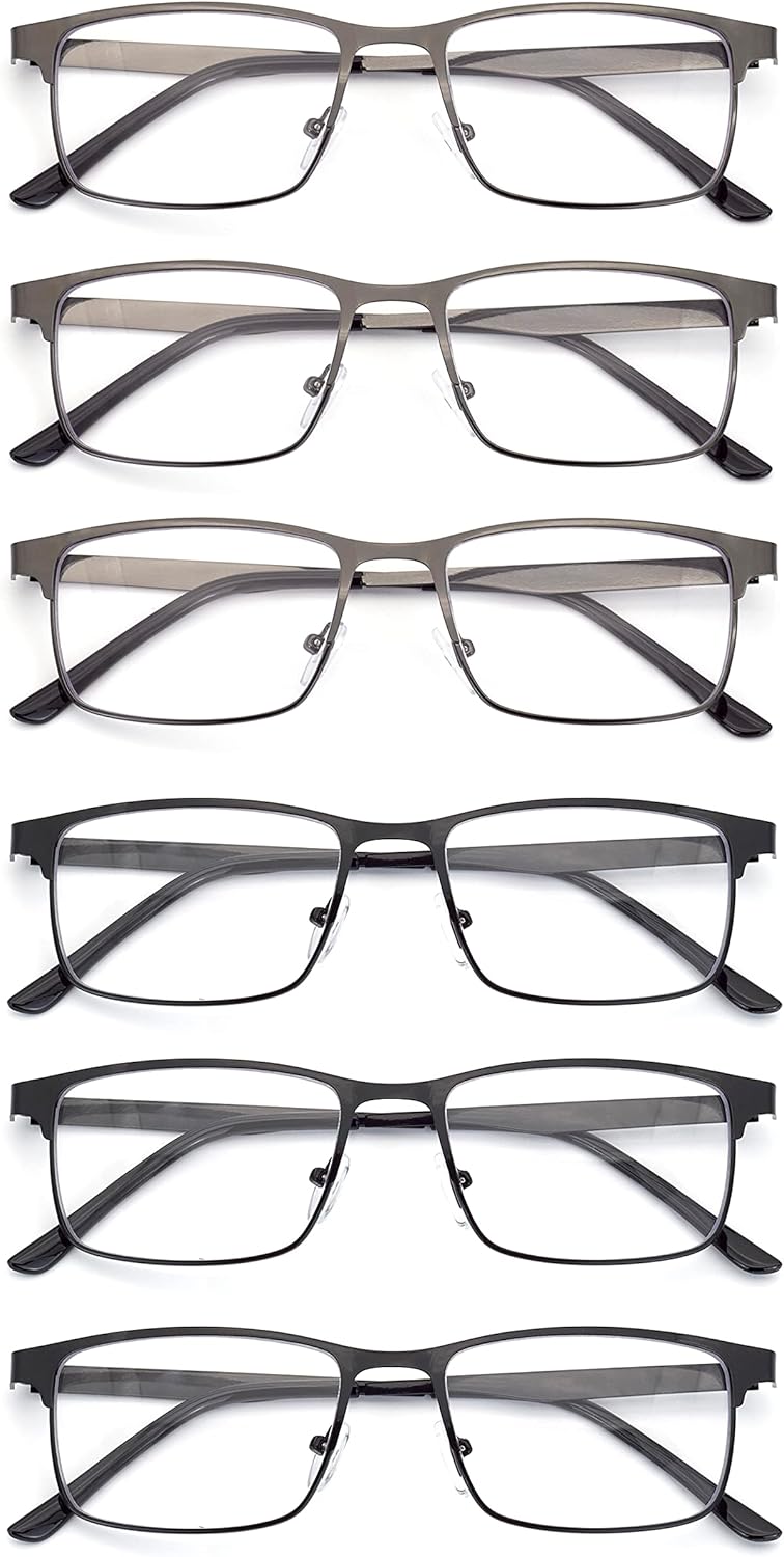 Paquete de 6 lentes de lectura con luz azul para hombres y mujeres, ligeros, con bisagra de resorte de metal, antifatiga ocular