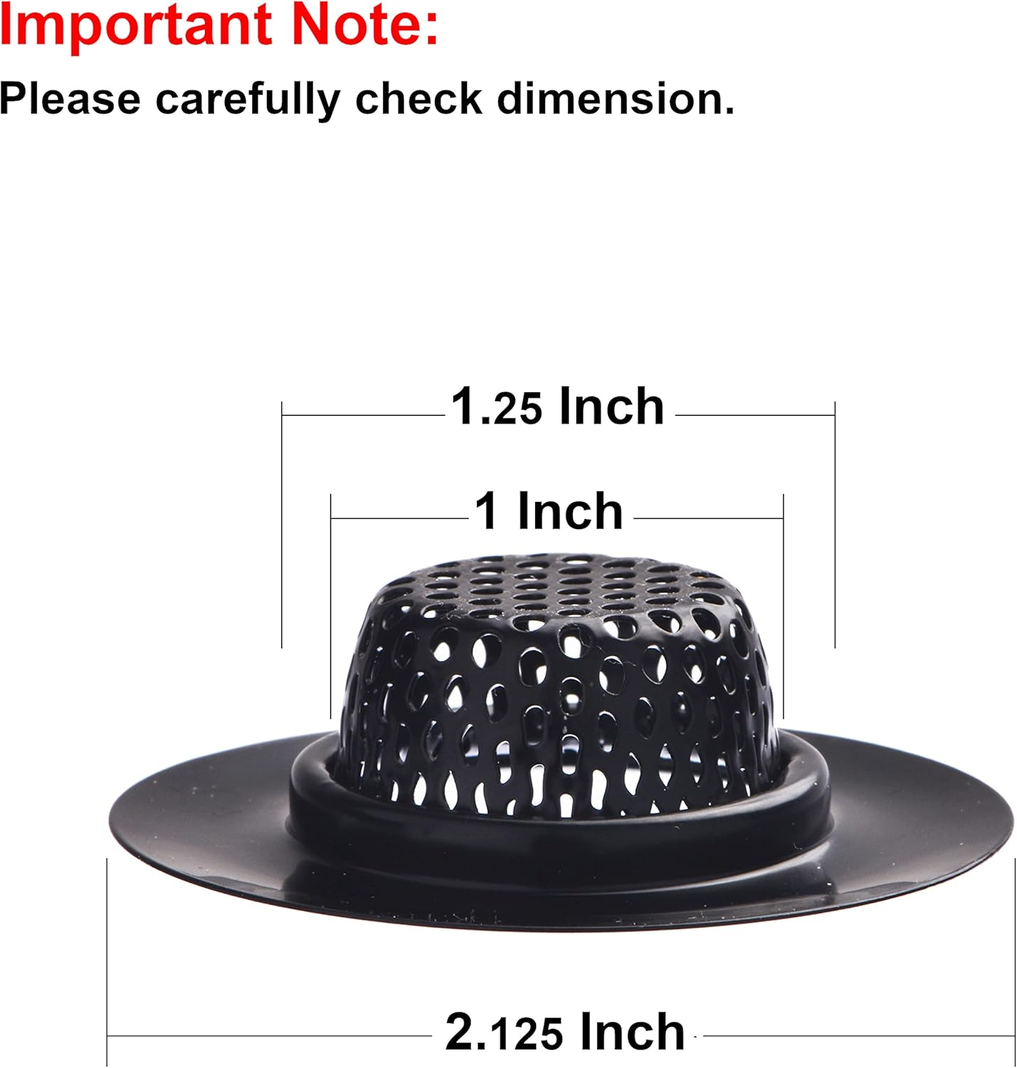 Paquete de 2  Cesta superior de 2.25 pulgadas  1 pulgada  Colador negro para fregadero de baño, utilidad, pendiente, lavandería, RV y lavabo,