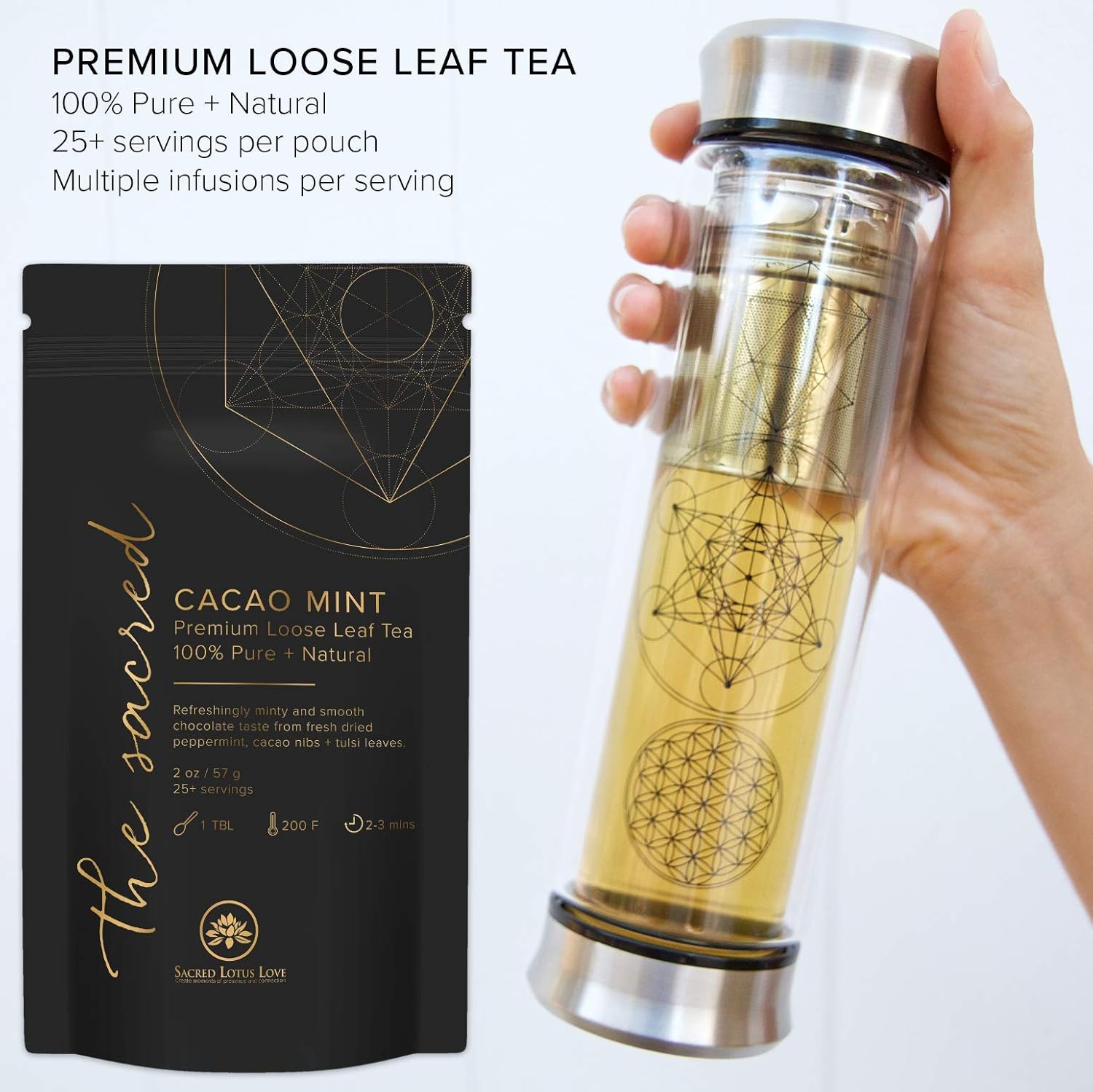 Té de hojas sueltas de menta y cacao (más de 25 tazas) A base de hierbas Sin cafeína Alivio del estrés Chocolate Menta té menta 100% puro +