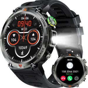 Relojes inteligentes militares para hombres con linterna LED, reloj inteligente táctico resistente al aire libre con pantalla táctil HD de 1.45 Relojes inteligentes militares para hombres con linterna LED, reloj inteligente táctico resistente al aire libre con pantalla táctil HD de 1.45
