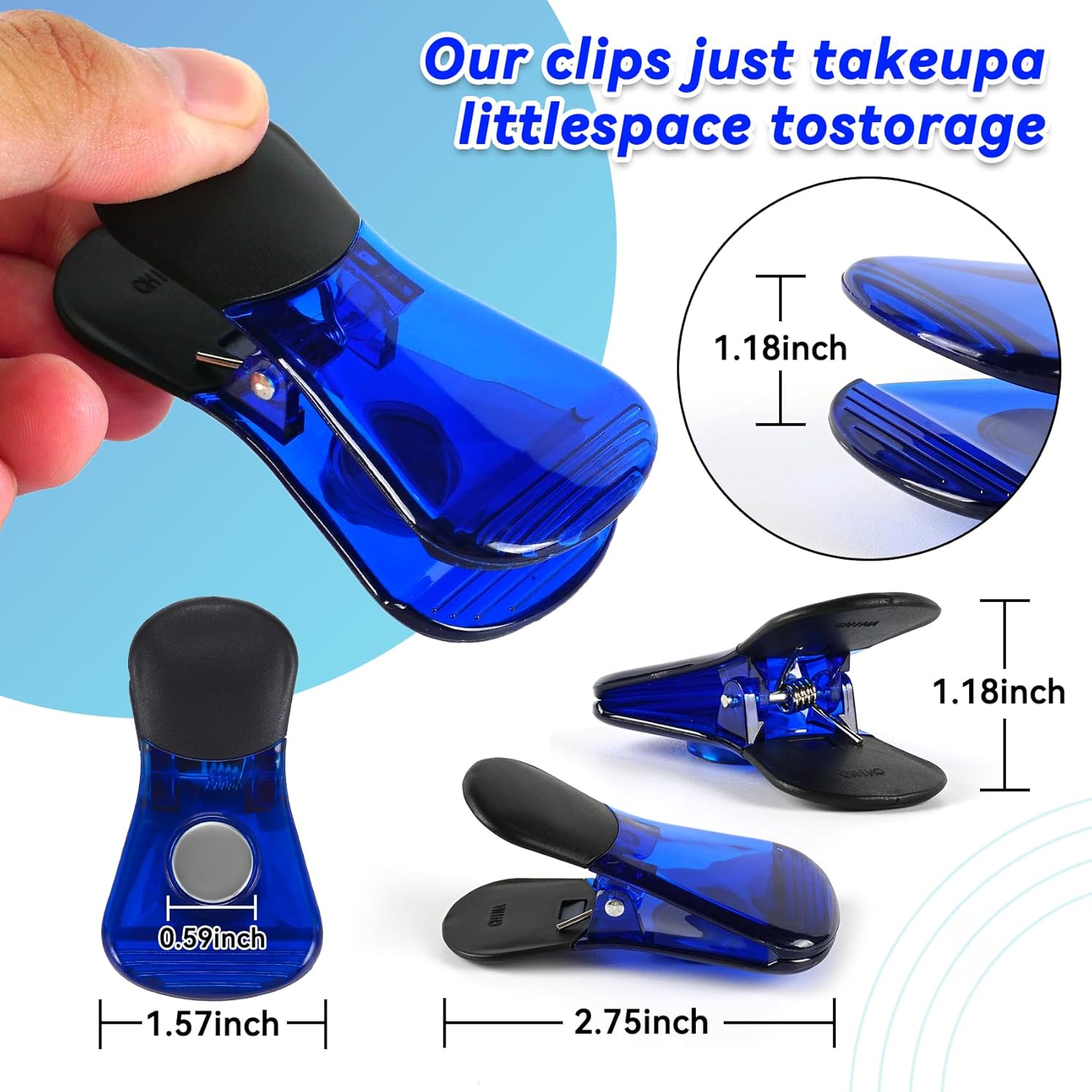 Juego de clips magnéticos de plástico para refrigerador, clips de papel magnéticos, clips para bolsas de aperitivos, clips multiusos, juego de 6