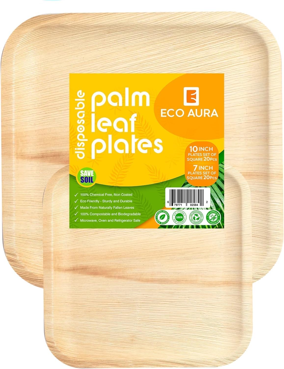 ECO AURA Platos cuadrados compostables de hoja de palma natural, biodegradables, desechables, como platos de bambú, platos ecológicos, perfectos