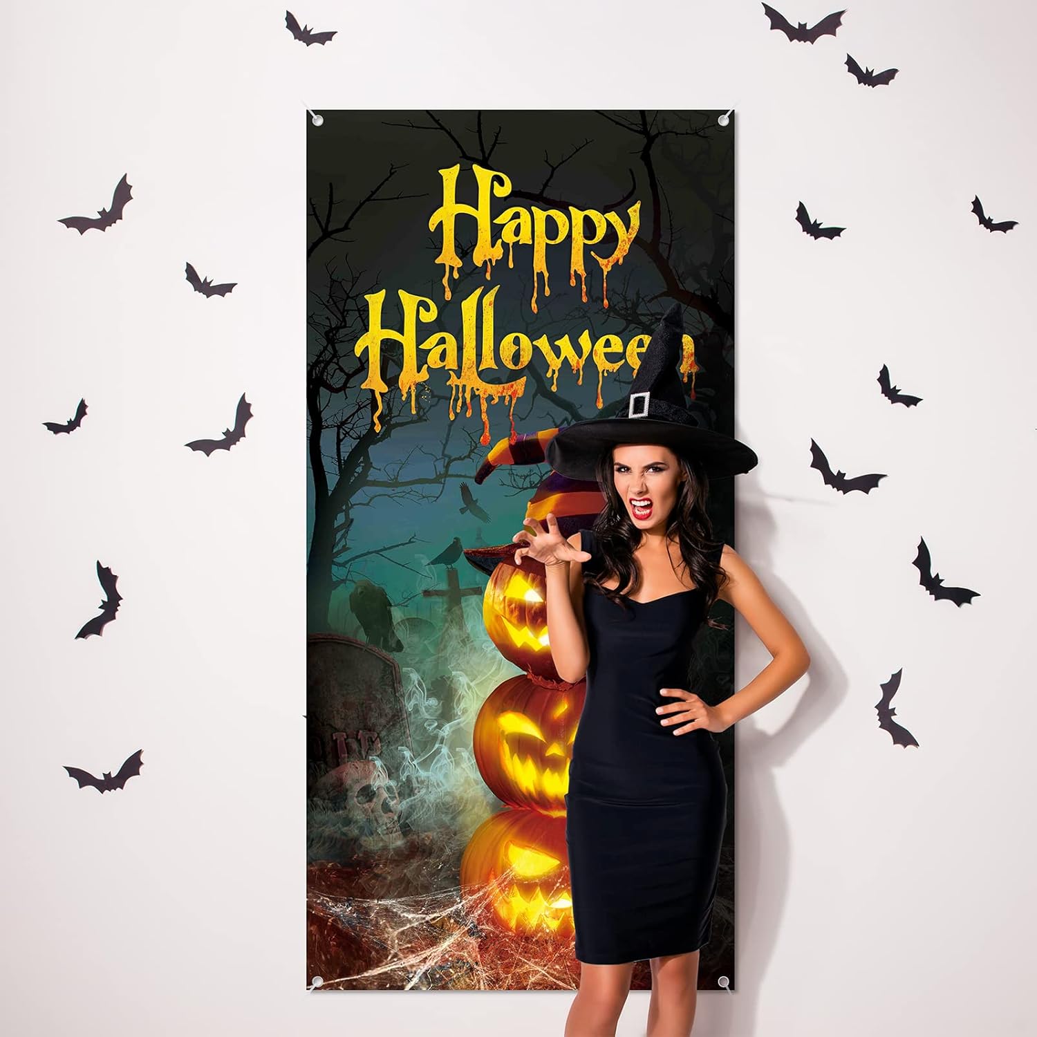 Cubierta de puerta de Halloween para decoración de puerta de Halloween, 70.9 x 35.4 in, tela grande, decoración de fiesta de Halloween, para puerta