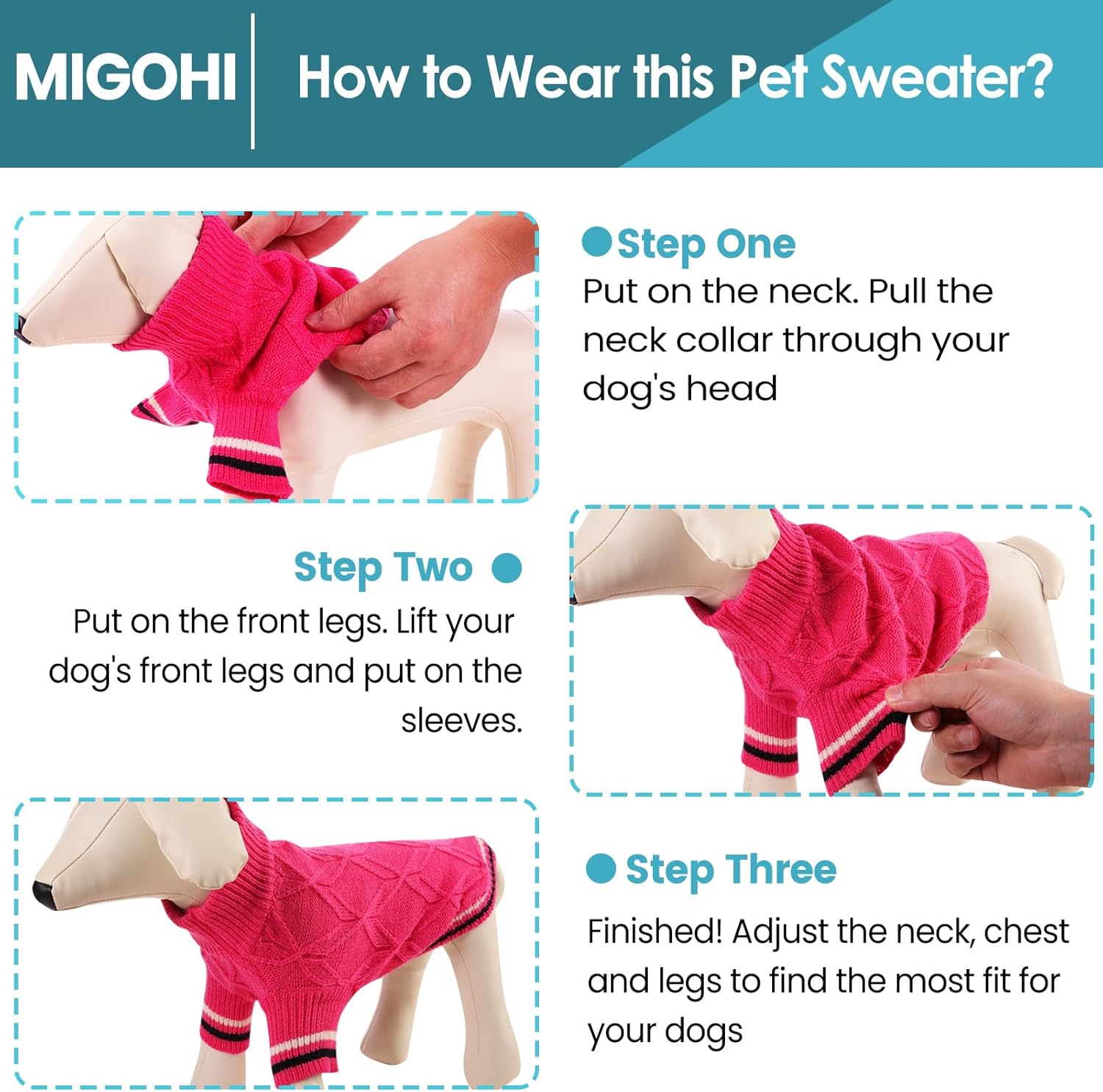 MIGOHI Suéter para perros pequeños, suéter de punto cálido para perro, suéter suave de Navidad para cachorros, gatos, suéter para niñas y niños,